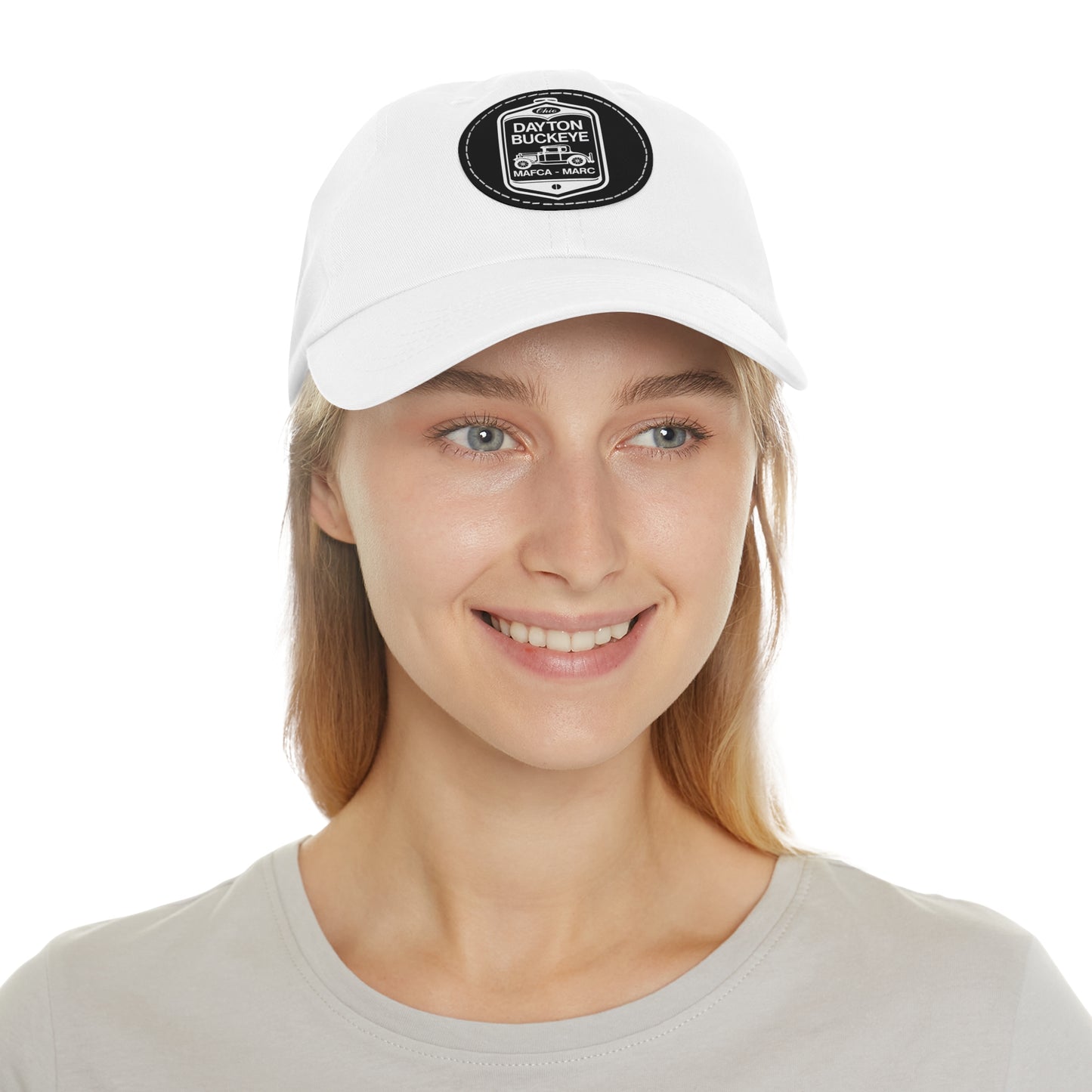 Dayton Buckeye Dad Hat with Leather Patch (Round)