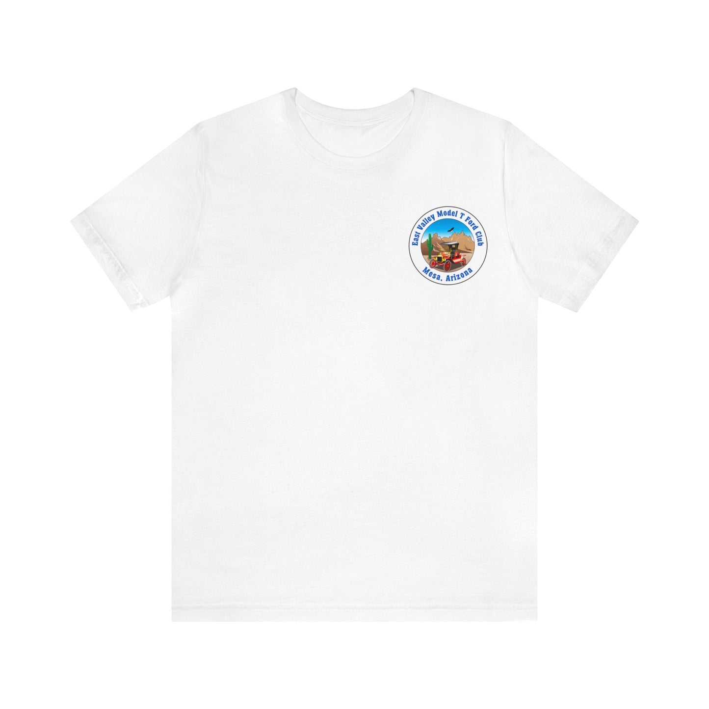 East Valley Model T Ford Club (front and back logo) Unisex Jersey Short Sleeve Tee
