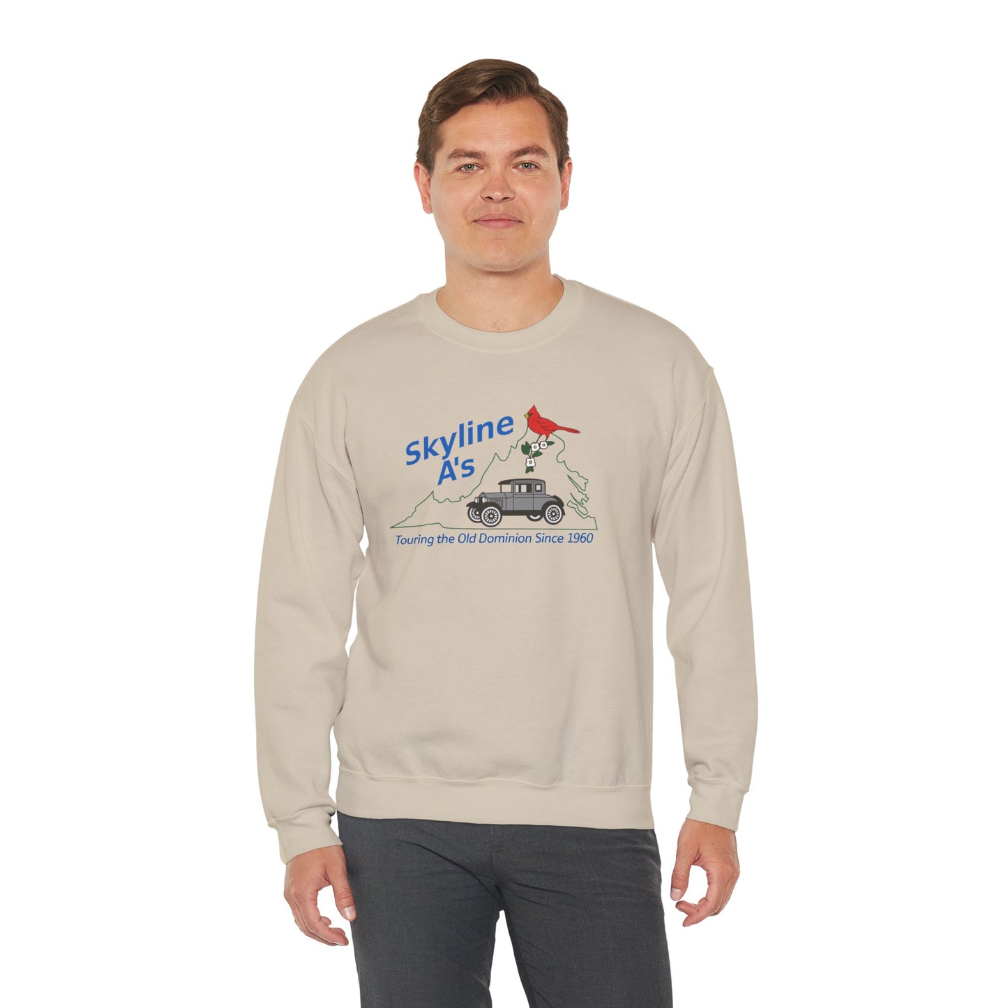 Skyline A's Crewneck Sweatshirt – Vintage Roadtrip Cardinal Tour Design