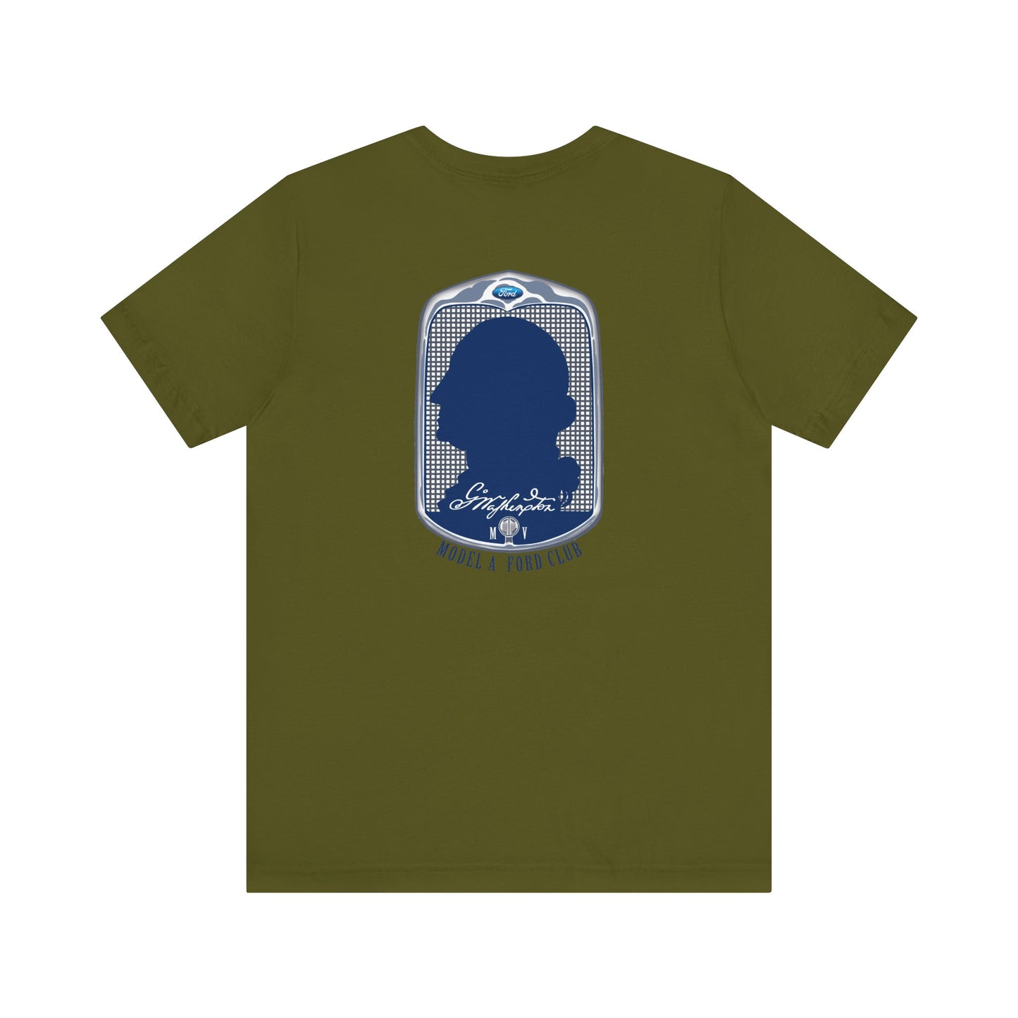 George Washington Model A Ford Club (front and back blue logo) Unisex Jersey Short Sleeve Tee