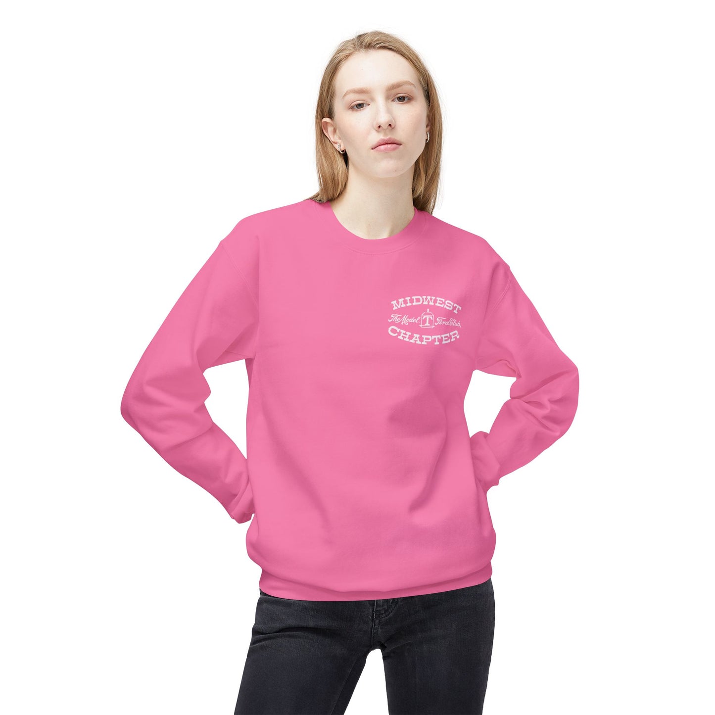 Midwest Chapter - The Model T Ford Club (front logo) Unisex Fleece Crewneck Sweatshirt - Cozy & Stylish