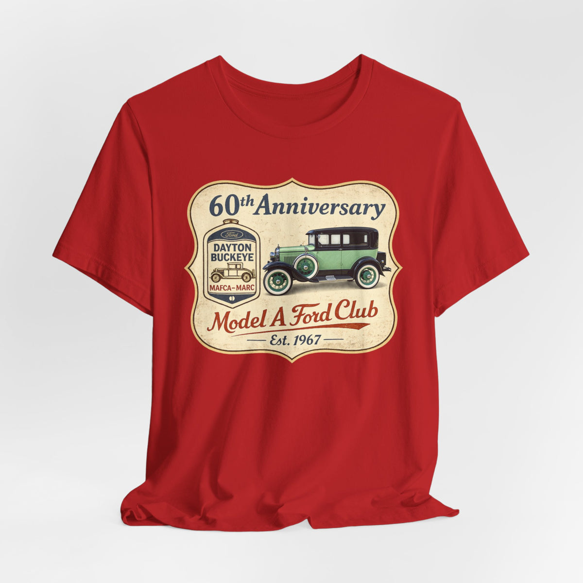 Dayton Buckeye Model A Ford Club 60th Anniversary Tee (1930 Tudor) - Unisex Soft Short Sleeve Tee