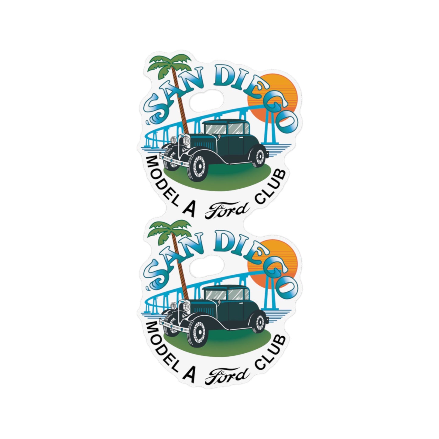 San Diego Model A Ford Club Custom Shape Magnet — Two 12" x 12" Car or Trailer Magnets