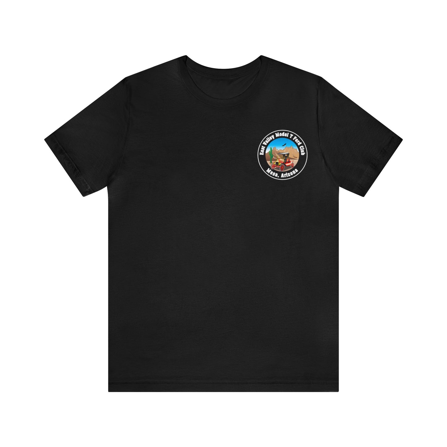 East Valley Model T Ford Club (front and back logo) Unisex Jersey Short Sleeve Tee