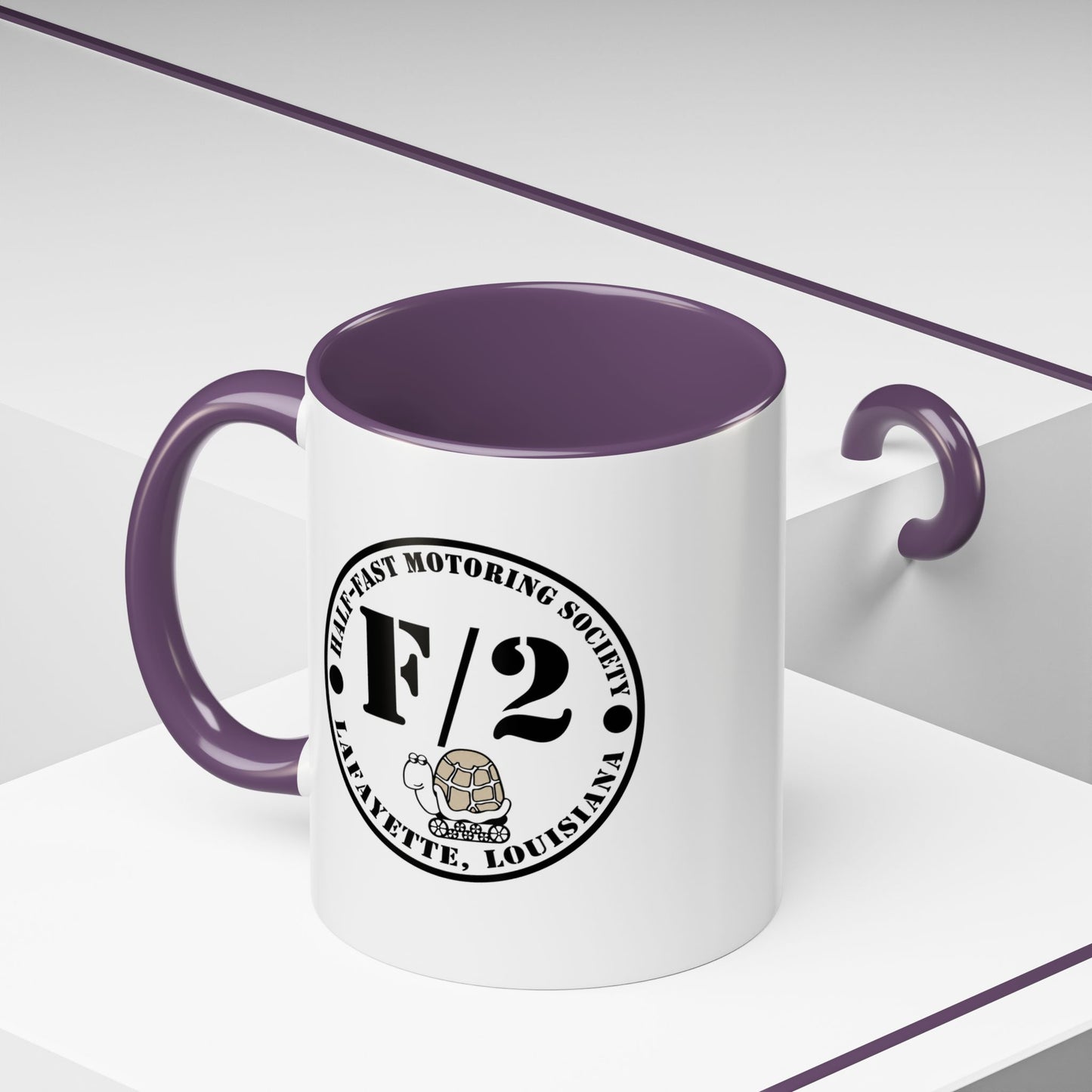 F/2 Half-Fast Motoring Society Accent Coffee Mug — Lafayette, Louisiana Emblem (11/15oz)