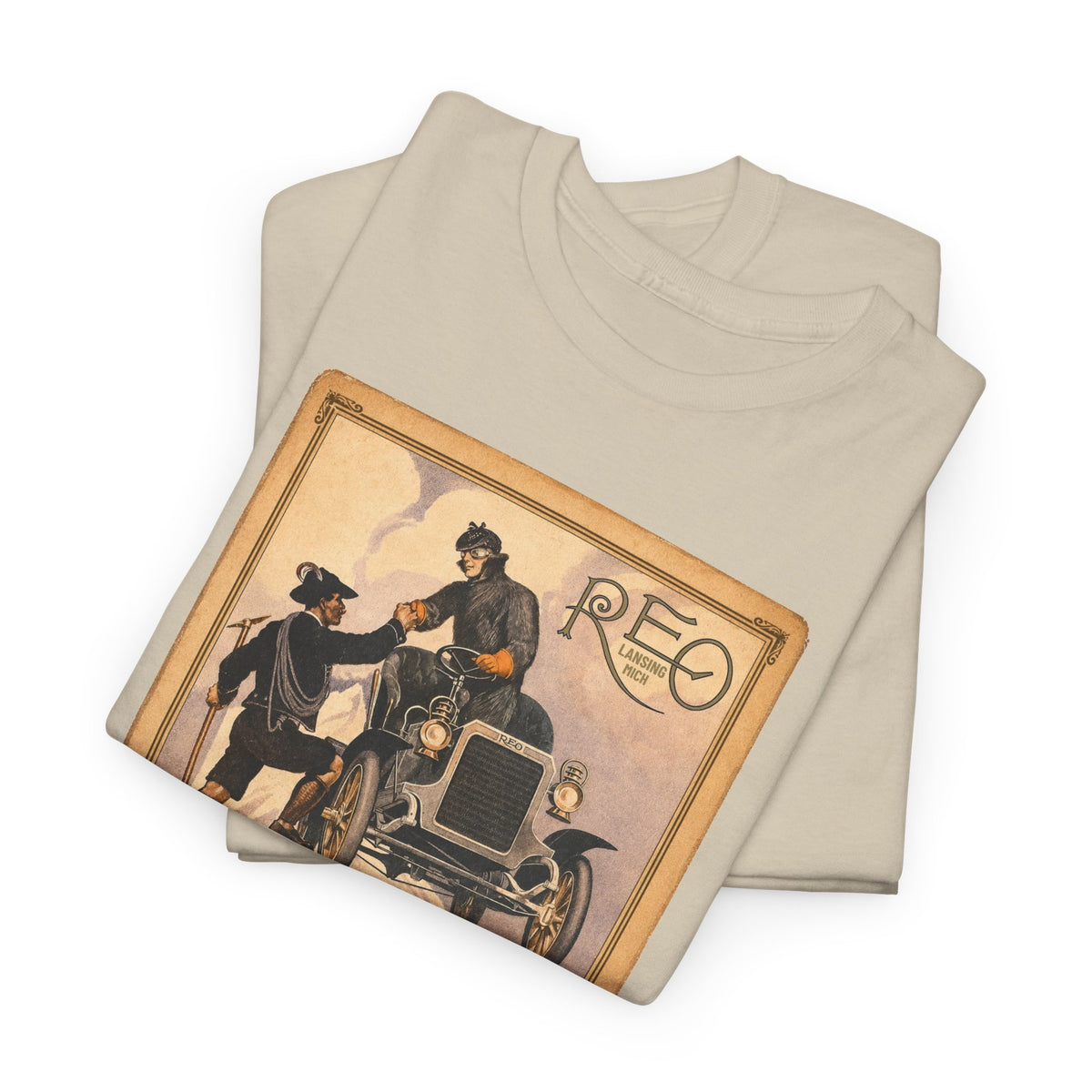 REO Lansing Michigan Mountain Climbers T-Shirt - Unisex Heavy Cotton Tee