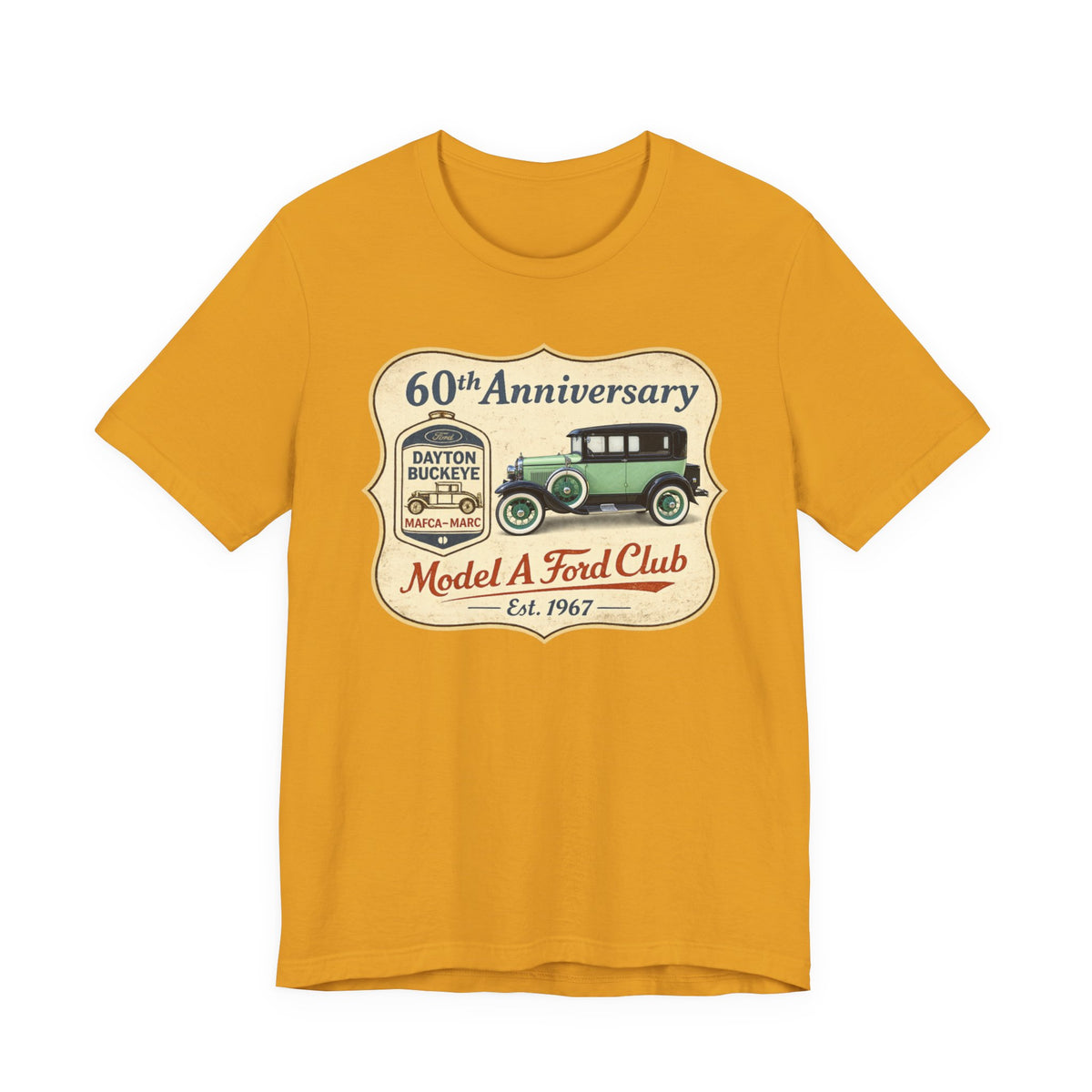 Dayton Buckeye Model A Ford Club 60th Anniversary Tee (1930 Tudor) - Unisex Soft Short Sleeve Tee