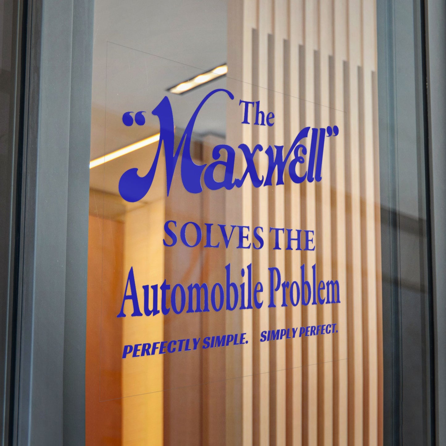 "The Maxwell" Solves the Automobile Problem — Die-Cut Sticker (Vintage Blue Auto Decal)