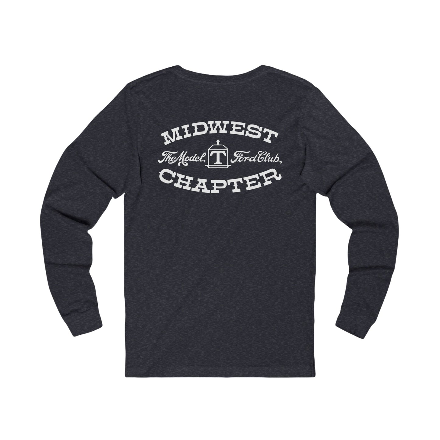 Midwest Chapter - The Model T Ford Club (front and back logos) Unisex Long Sleeve Tee | Casual Comfort for Model T Enthusiasts