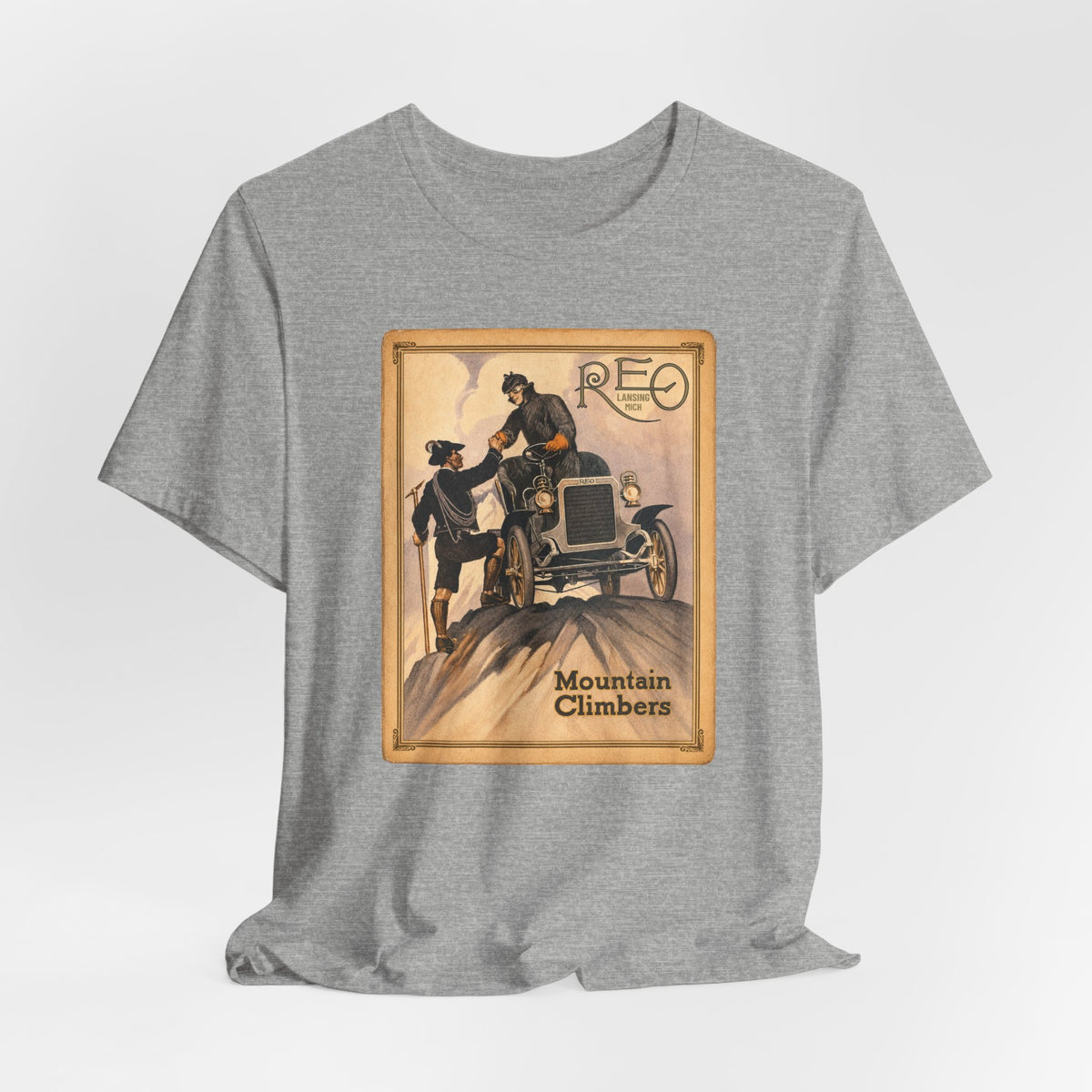 REO Lansing Michigan Mountain Climbers T-Shirt - Unisex Soft Short Sleeve Tee