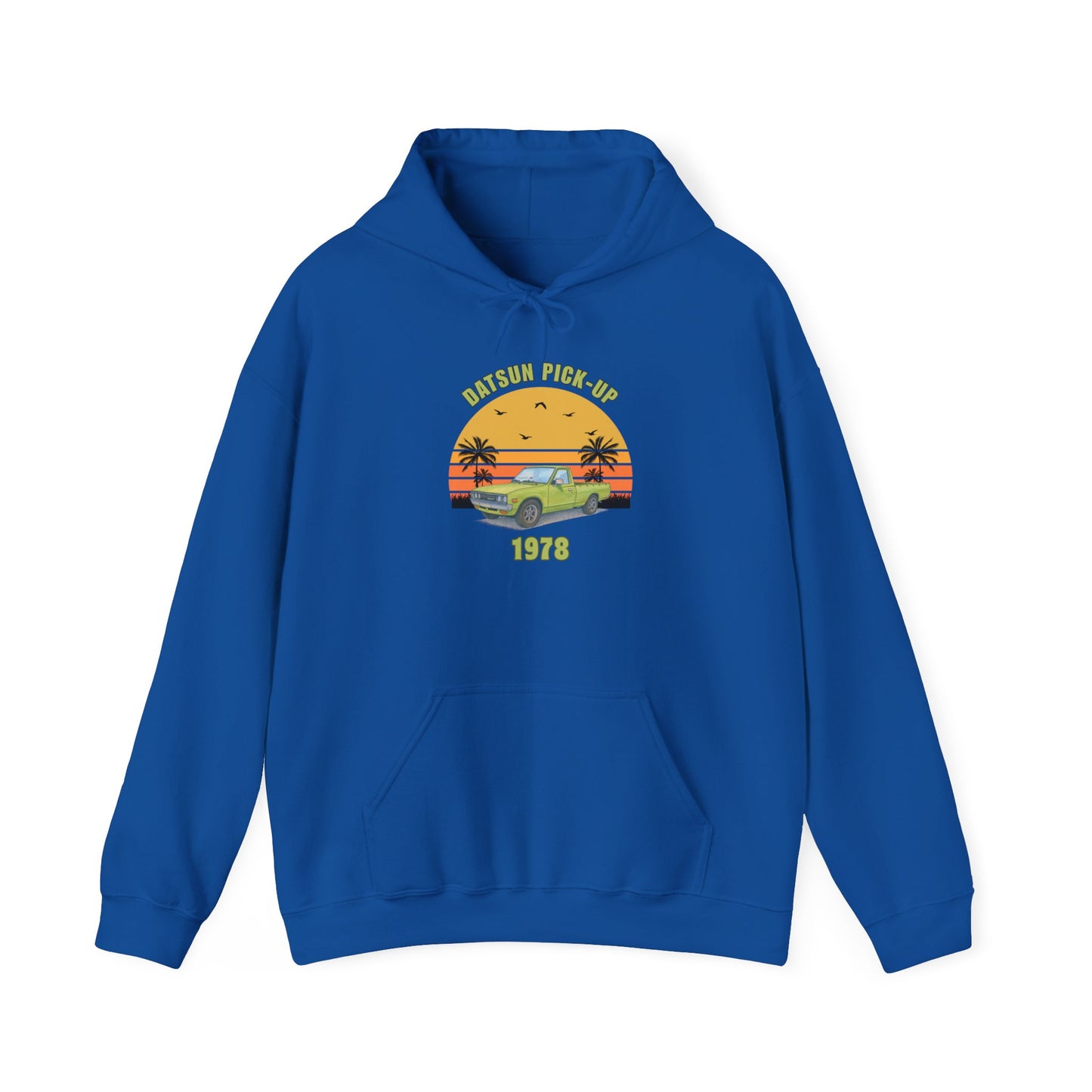 1978 Datsun Pickup Hoodie — 'Mustang Pony-80' Retro Sunset Graphic Sweatshirt (1978)