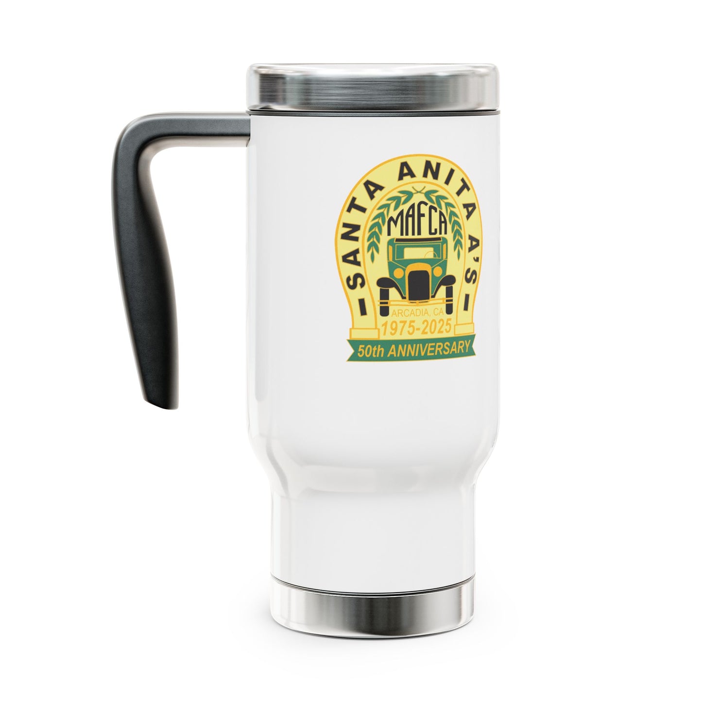 Santa Anita A's MAFCA 50th Anniversary Travel Mug - Stainless Steel with Handle, 14oz