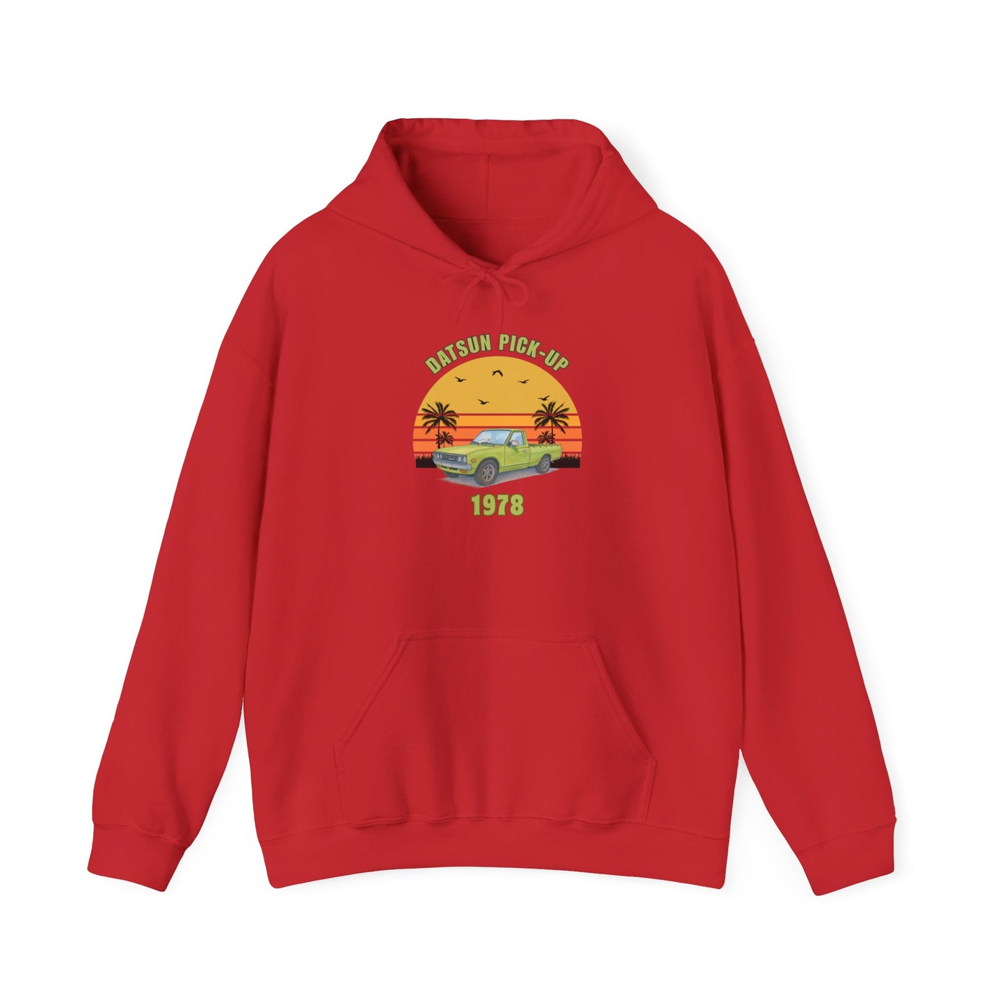 1978 Datsun Pickup Hoodie — 'Mustang Pony-80' Retro Sunset Graphic Sweatshirt (1978)