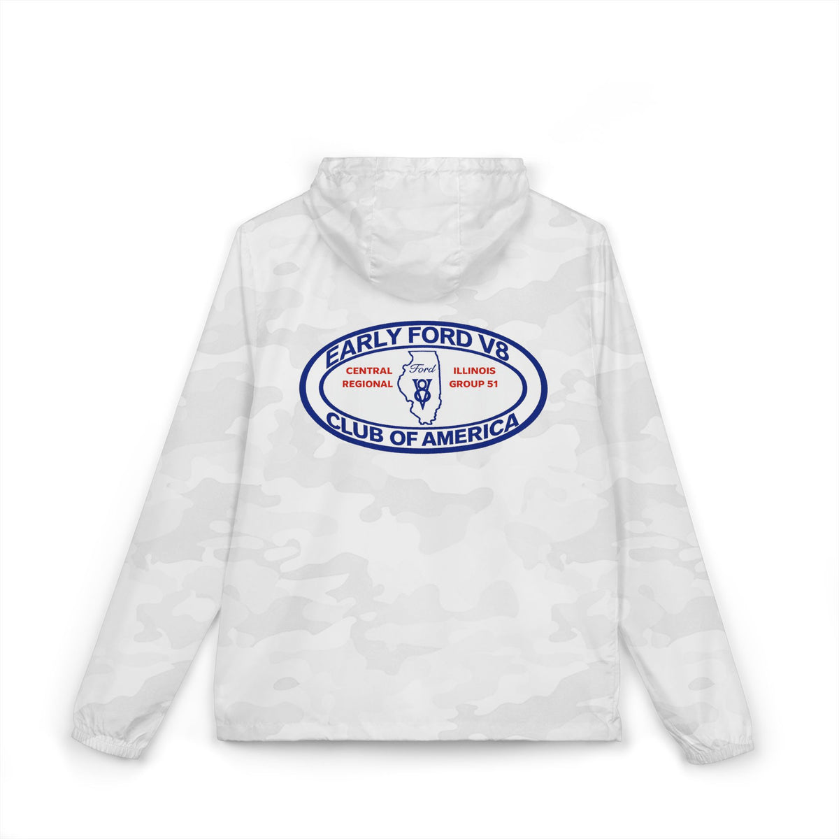 Central Illinois Early Ford V8 Windbreaker Jacket with Front and Back Logos