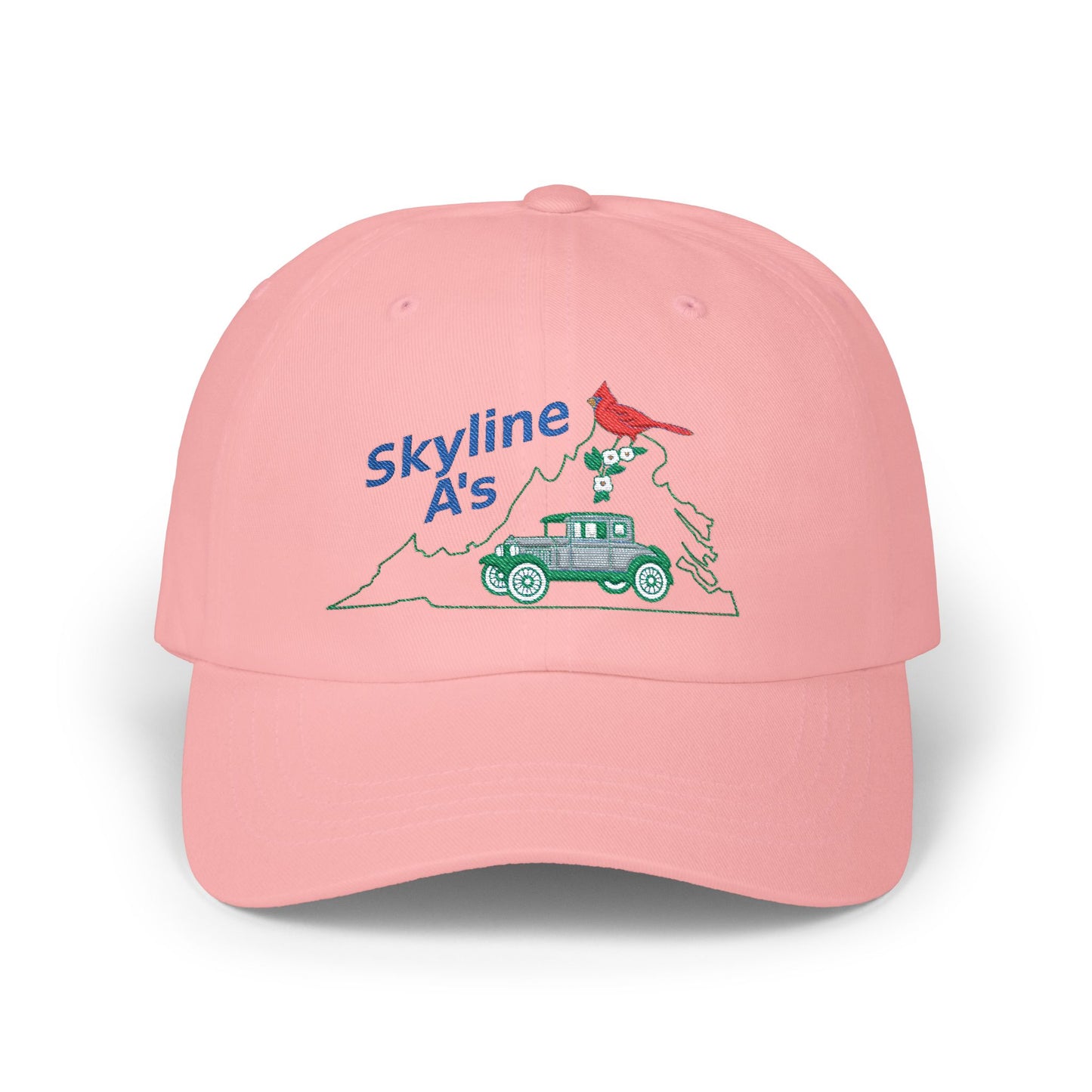 Skyline A's Embroidered Dad Hat — Vintage Car & Cardinal Design