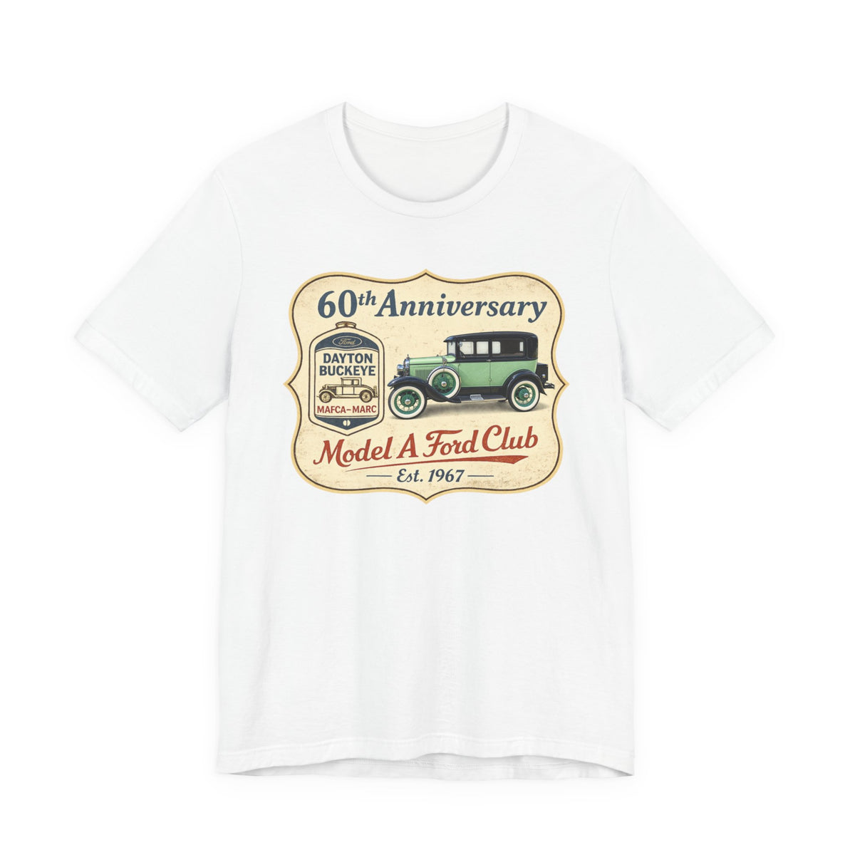 Dayton Buckeye Model A Ford Club 60th Anniversary Tee (1930 Tudor) - Unisex Soft Short Sleeve Tee