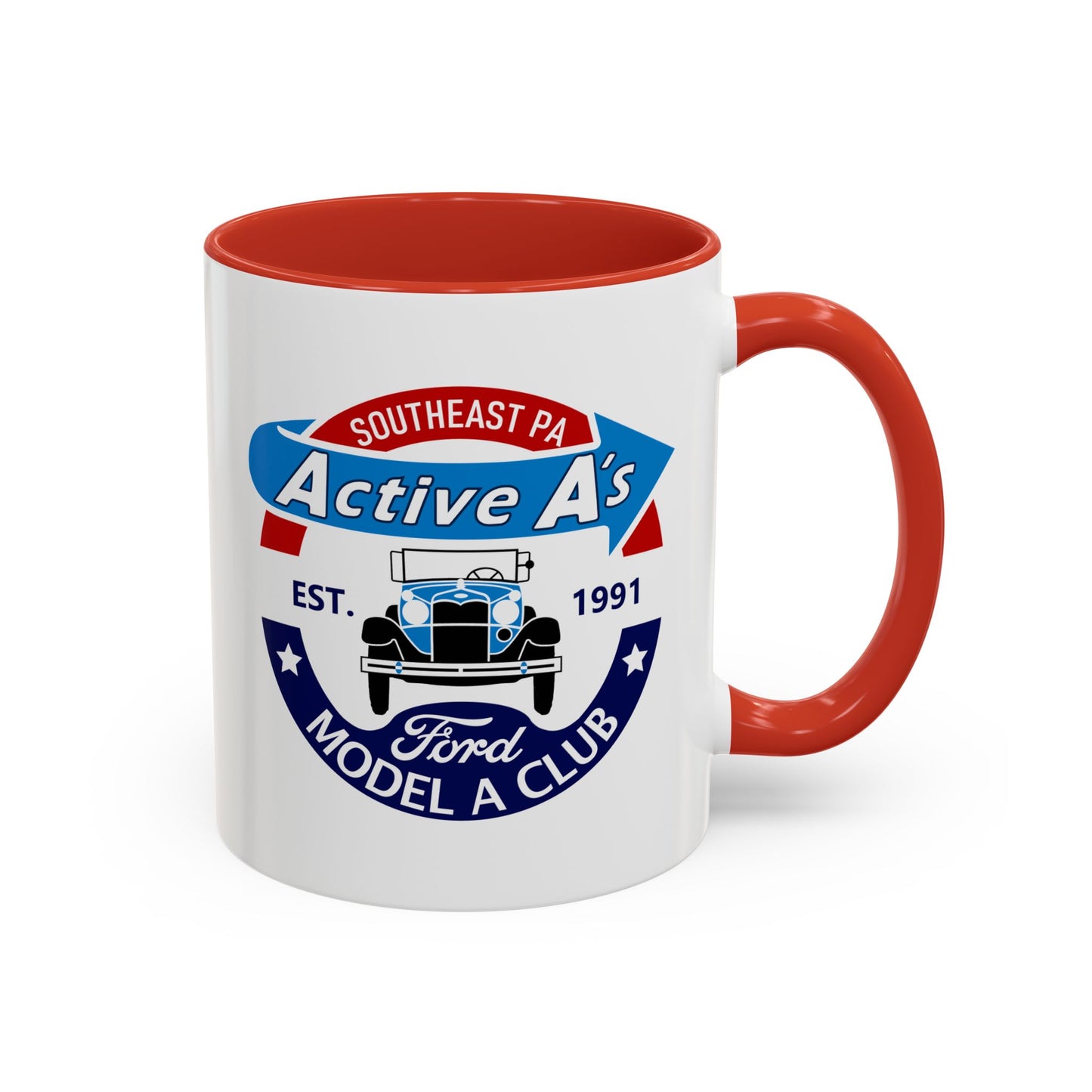 Ford Model A Club Coffee Mug — "Active A's" Southeast PA Vintage Car Design (11/15 oz)