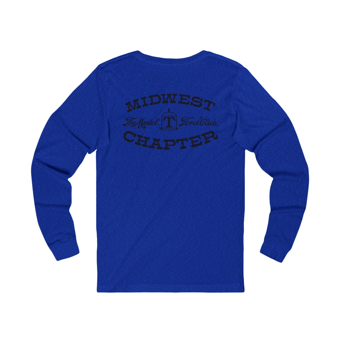 Midwest Chapter - The Model T Ford Club (front and back logos) Unisex Long Sleeve Tee | Casual Comfort for Model T Enthusiasts