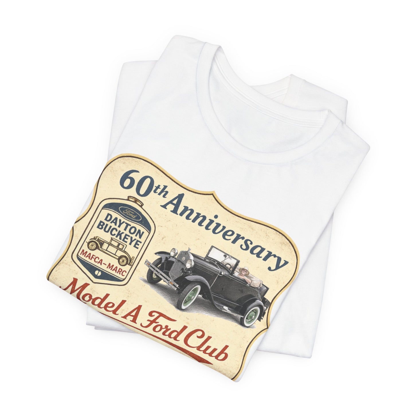 Dayton Buckeye Model A Ford Club 60th Anniversary Tee Roadster (LTG) - Unisex Jersey Short Sleeve Tee