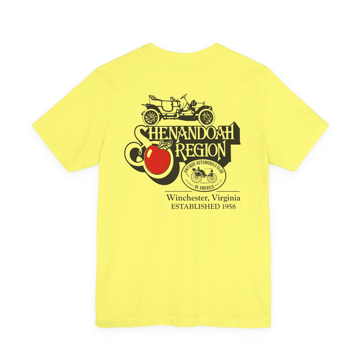 Shenandoah Region AACA Winchester VA Tee - Small AACA Logo Front and Large Shenandoah Region AACA Logo on Back