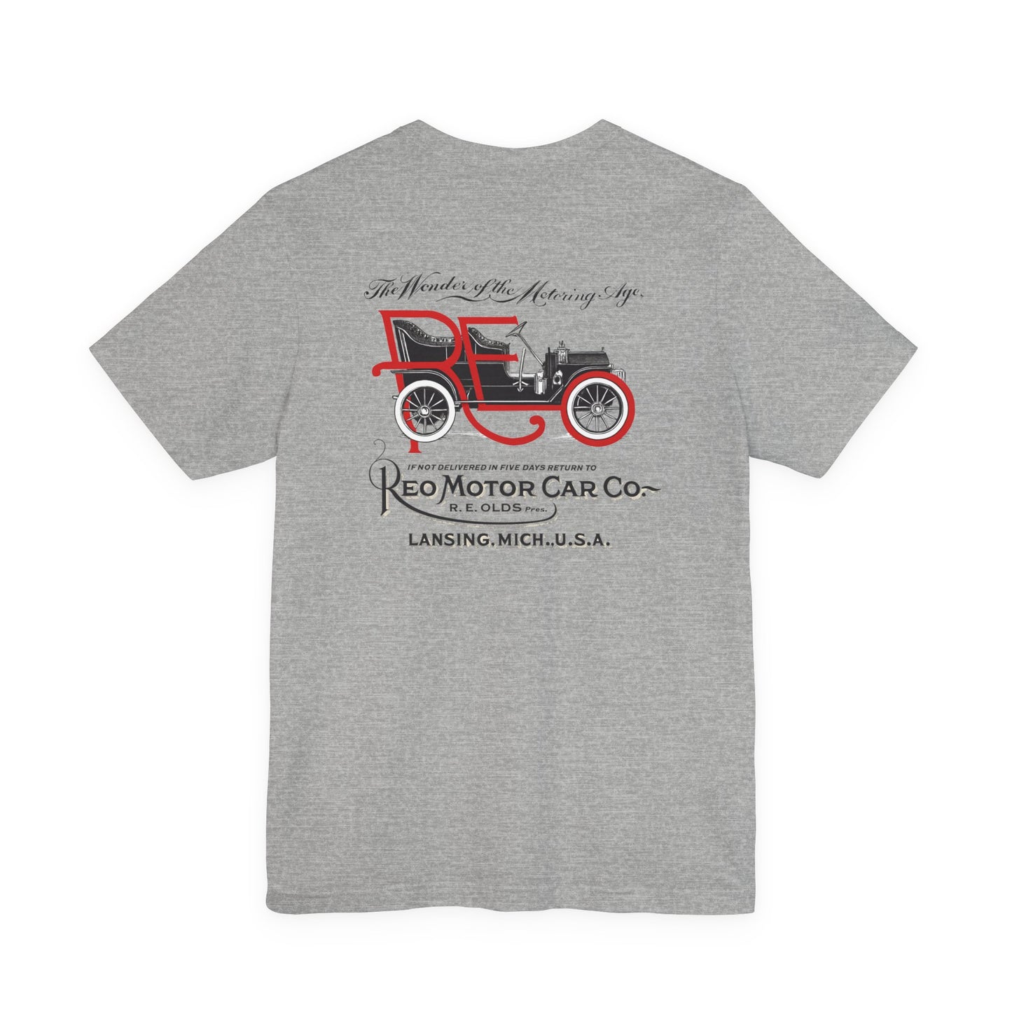 REO Motor Car Co. Vintage Car T-Shirt - Front and Back Images