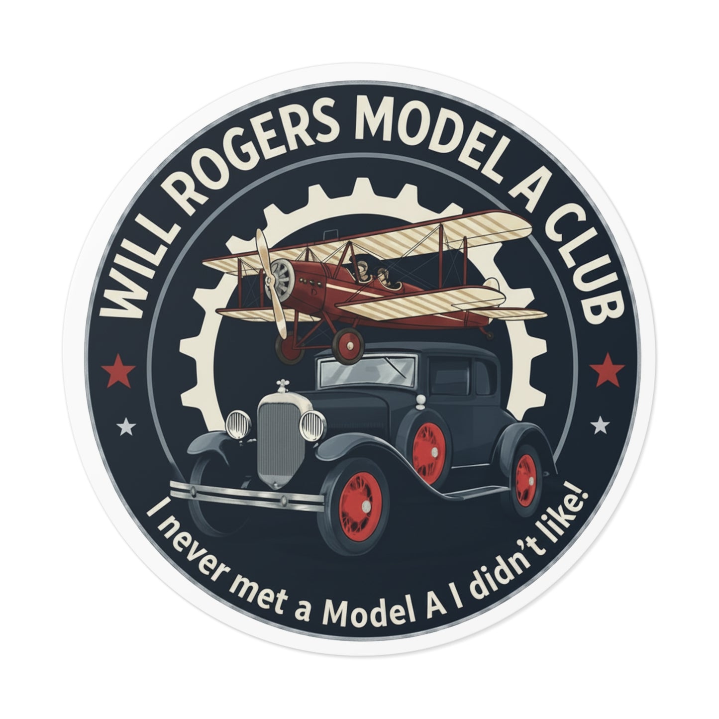Will Rogers Model A Club Round Vinyl Sticker — Great for your Model A windshield!