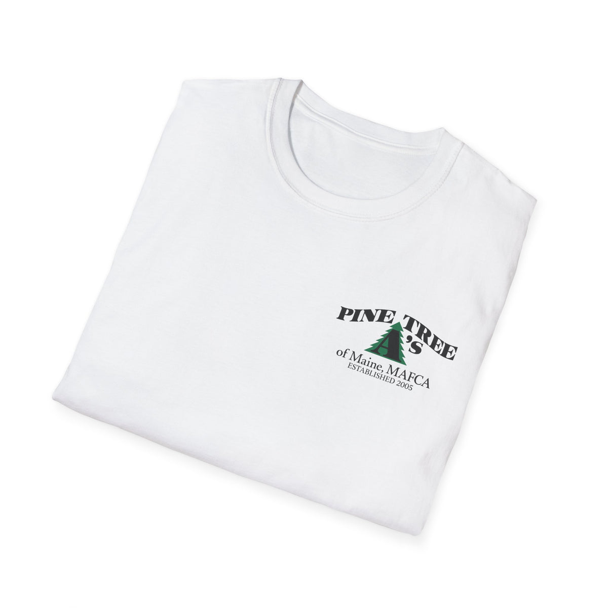 Pine Tree A's of Maine, MAFCA T‑Shirt with Front and Back Logos — Unisex Softstyle T-Shirt