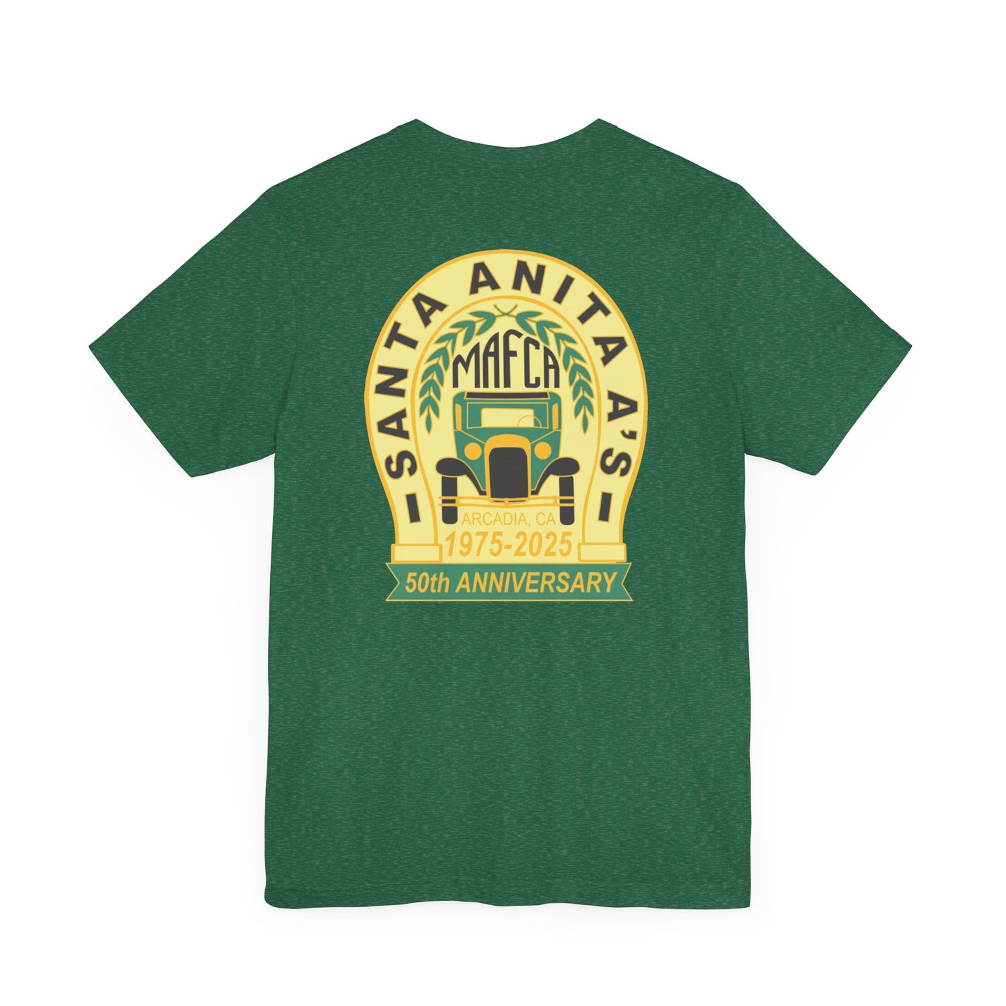 Santa Anita A's MAFCA 50th Anniversary Unisex Tee (front and back logos) - Celebrate with Style