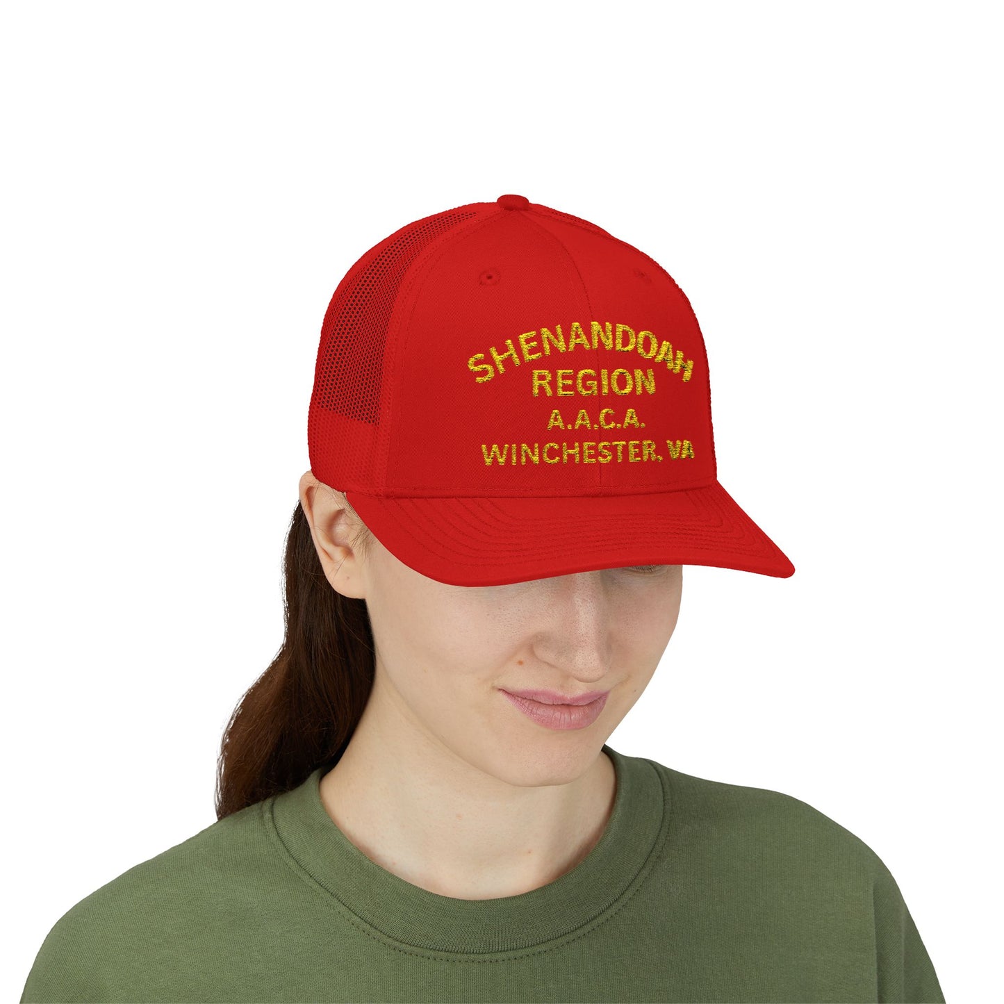 Shenandoah Region Embroidered Trucker Cap — "Shenandoah Region A.A.C.A. Winchester, VA" Mesh Snapback