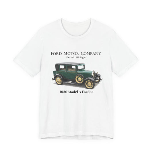 1929 Ford Model A Fordor Tee – Ford Motor Company Retro Car Shirt (French Lick)