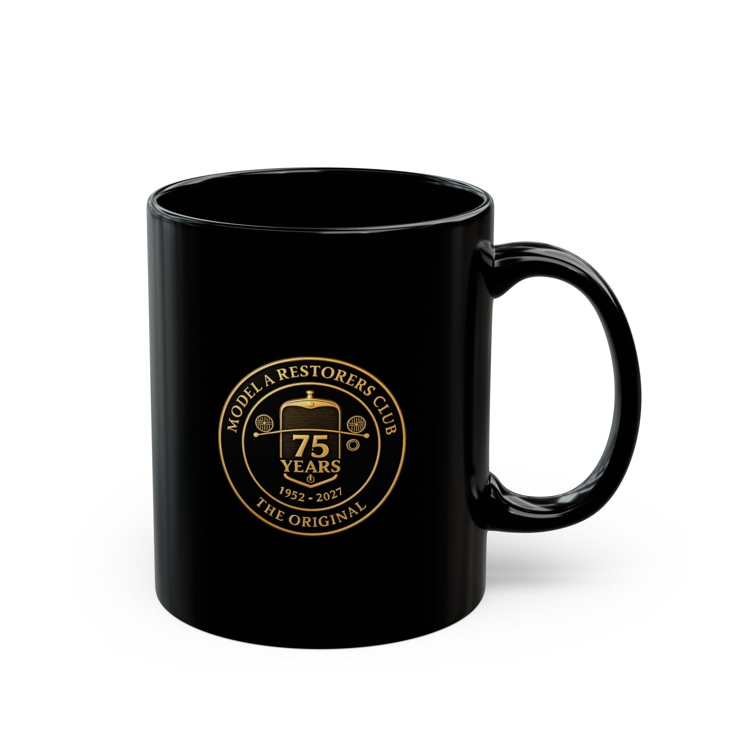 Model A Restorers Club 75th Anniversary Black Mug – Commemorative Coffee Cup