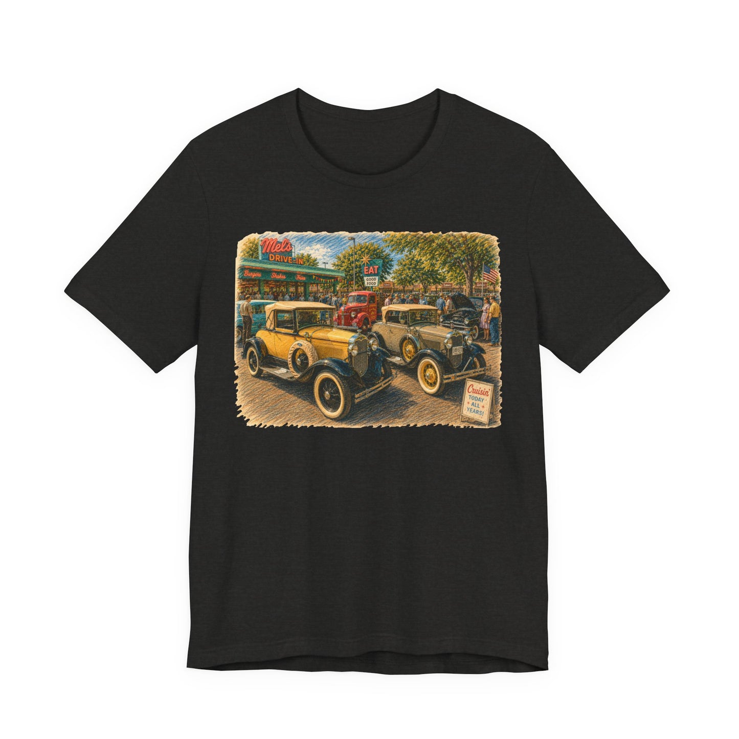 Mel's Drive-In Car Show T-Shirt — Unisex Jersey Short Sleeve Tee