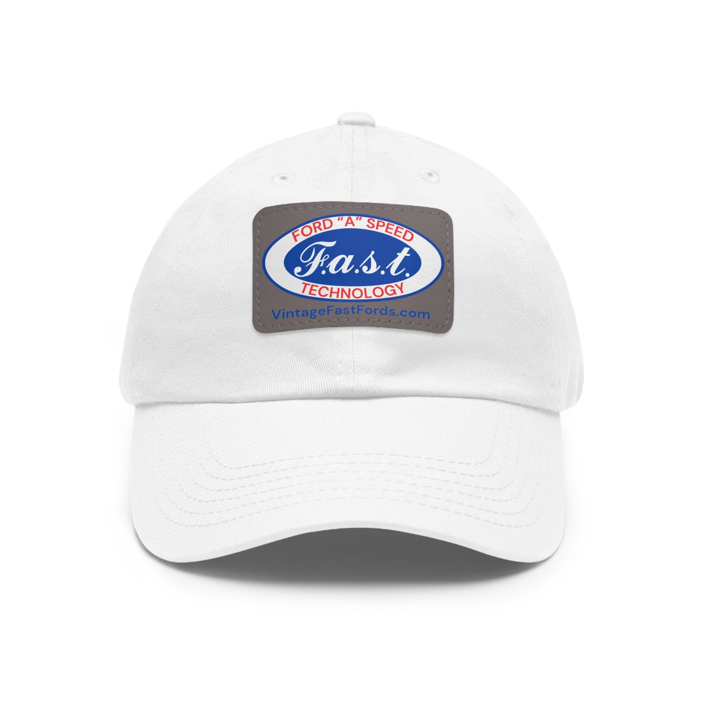 F.a.s.t. Ford "A" Speed Technology Hat with Leather Patch - Vintage Fast Technology Cap for Car Enthusiasts