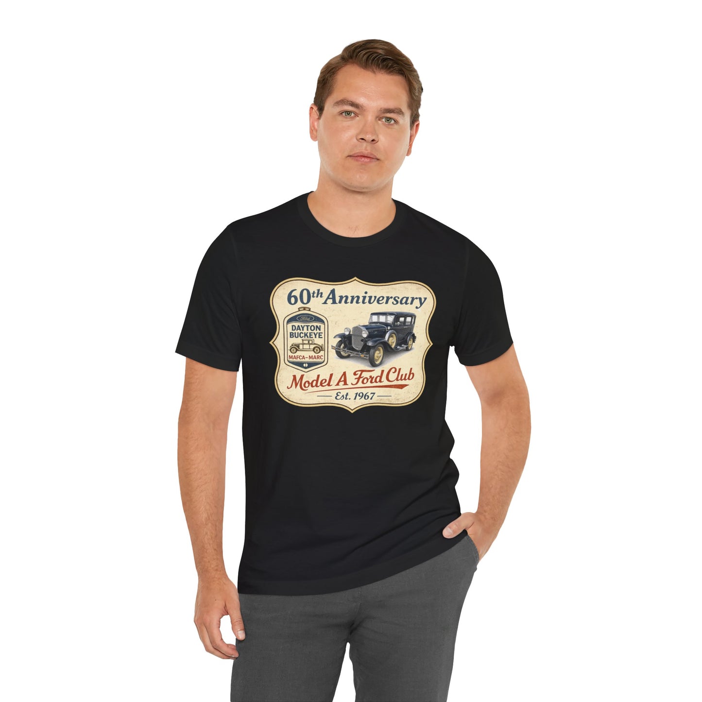 Dayton Buckeye Model A Ford Club 60th Anniversary Tee (LTG) - Unisex Jersey Short Sleeve Tee
