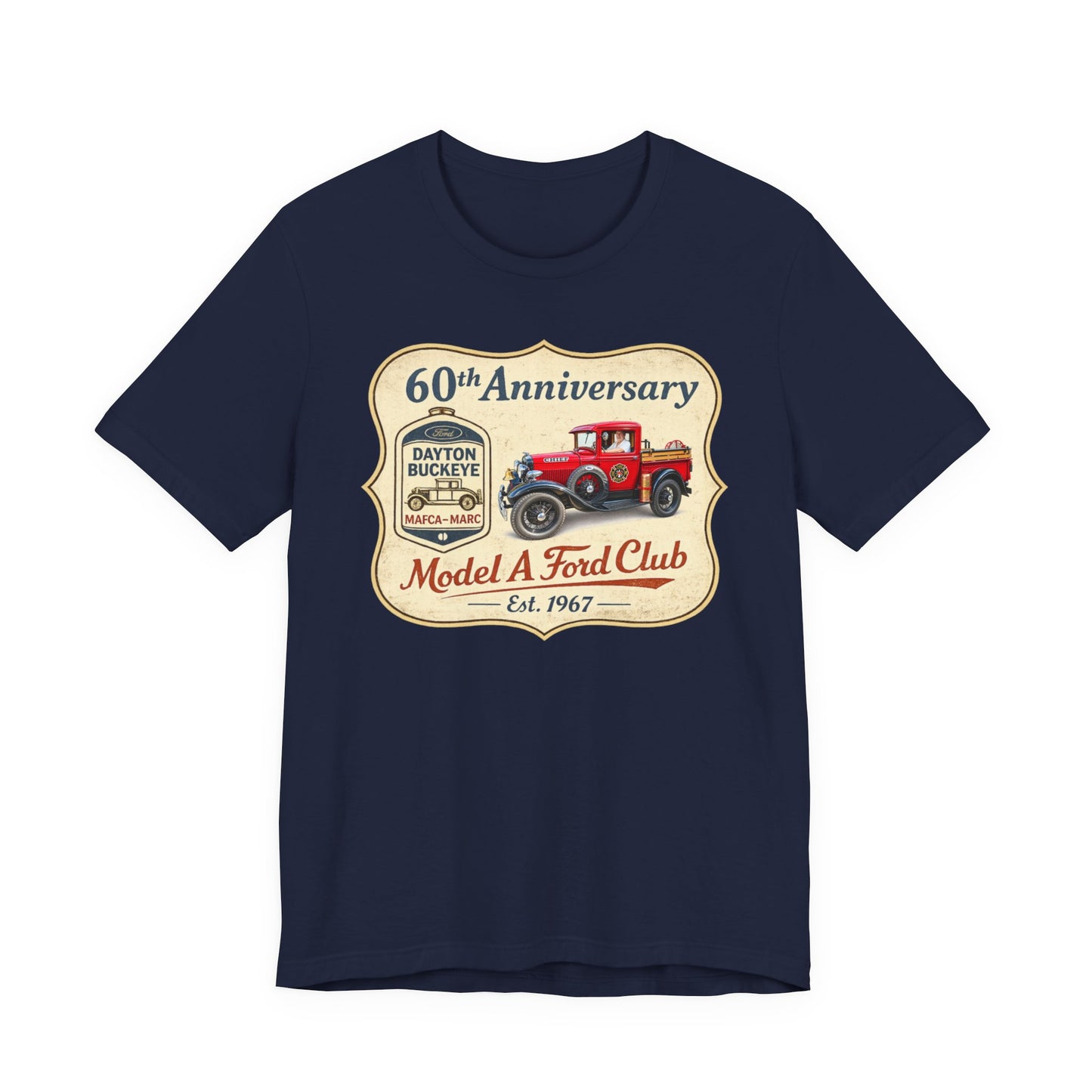 Dayton Buckeye Model A Ford Club 60th Anniversary Tee (LTG) - Vintage Red Fire Truck Tee