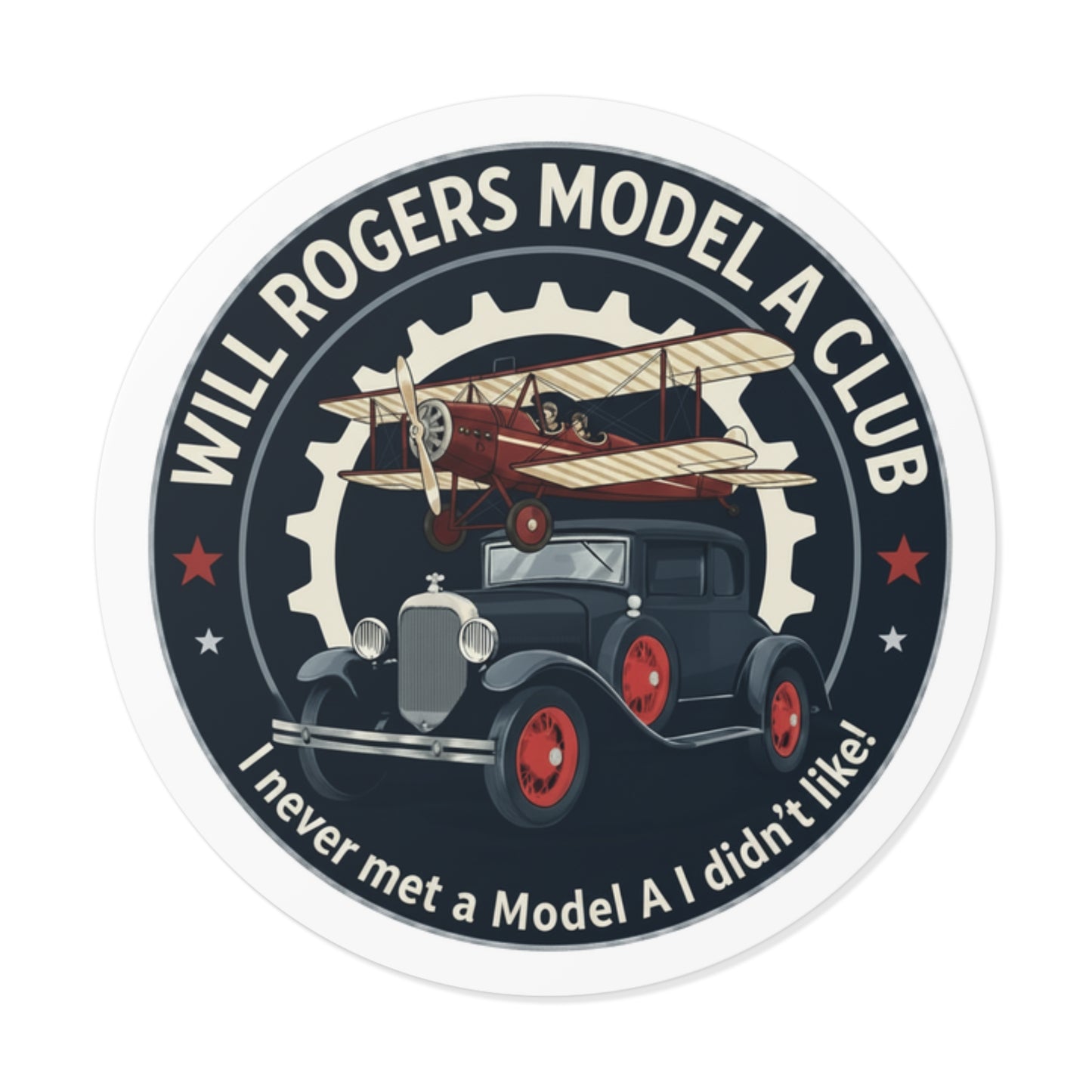 Will Rogers Model A Club Round Vinyl Sticker — Great for your Model A windshield!