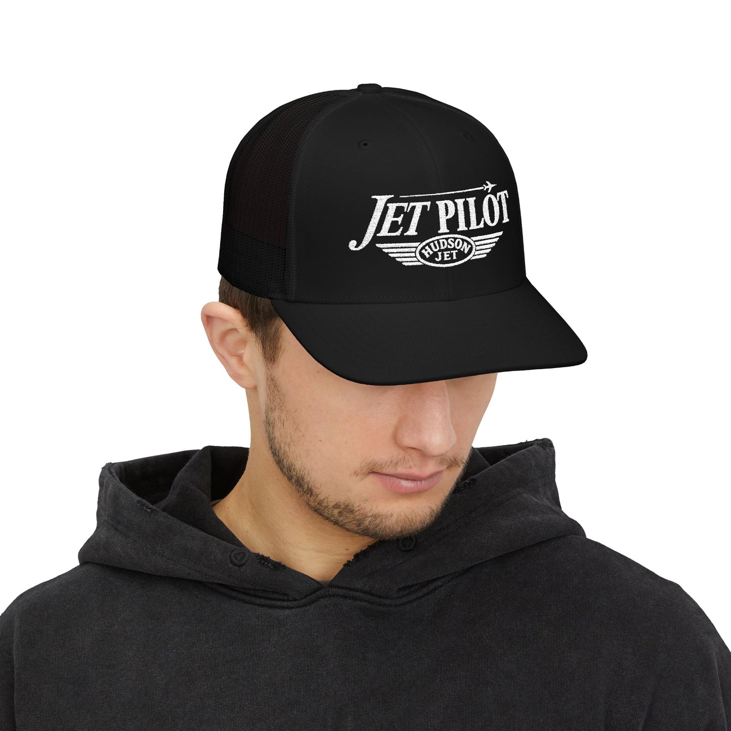 Jet Pilot Embroidered Snap Back Trucker Cap — Richardson 112 Snapback Hat