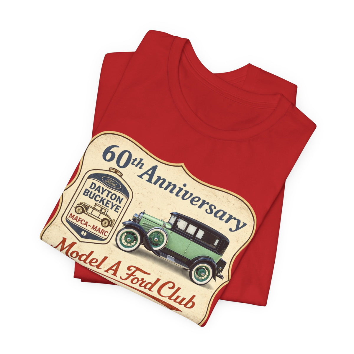 Dayton Buckeye Model A Ford Club 60th Anniversary Tee (1930 Tudor) - Unisex Soft Short Sleeve Tee