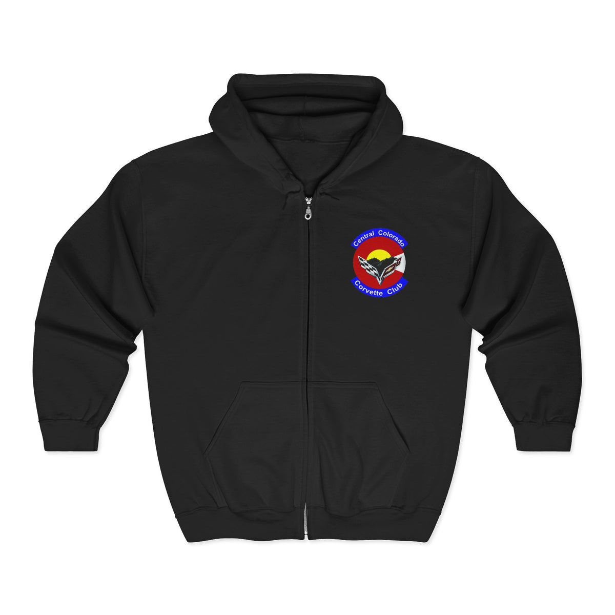 Central Colorado Corvette Club Zip Hoodie — Screen Printed Front and Back Logos