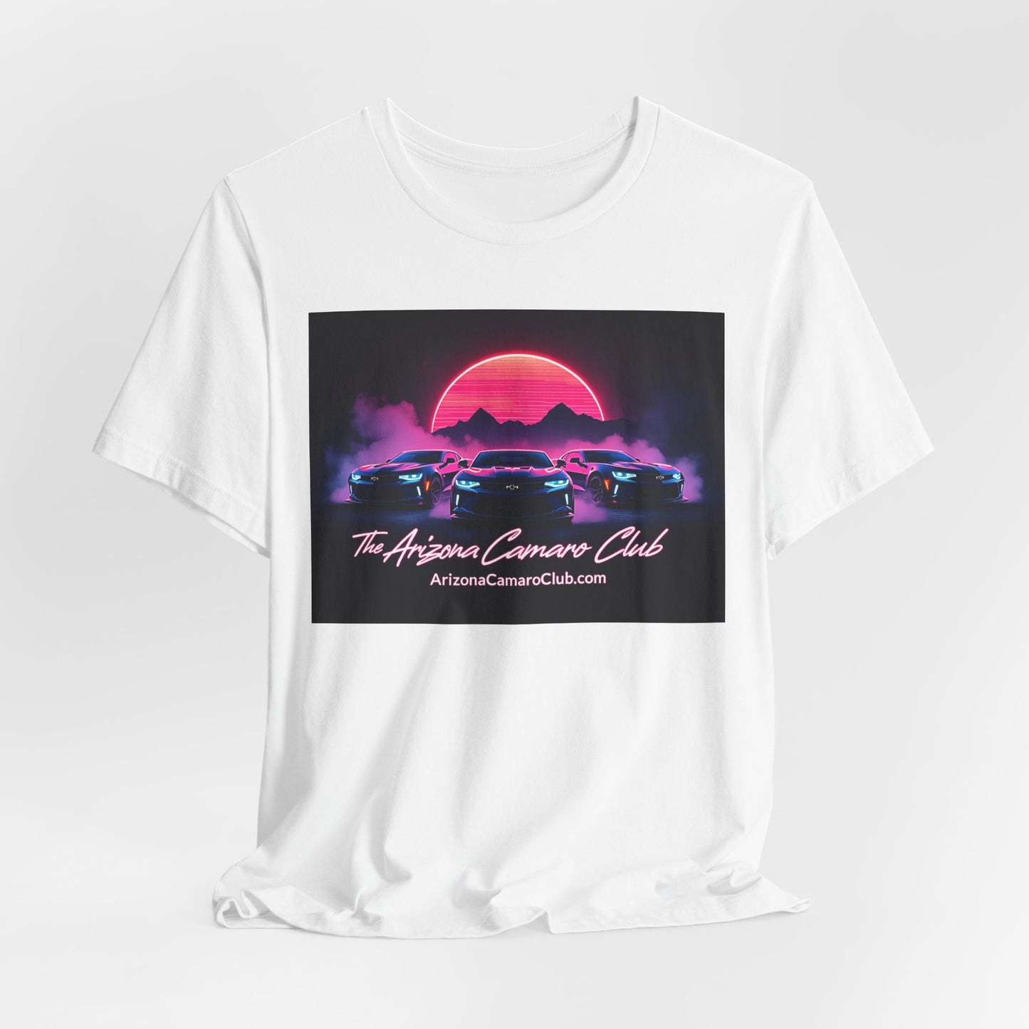Retro Sunset Camaro Club T-Shirt — "The Arizona Camaro Club" Neon Car Tee
