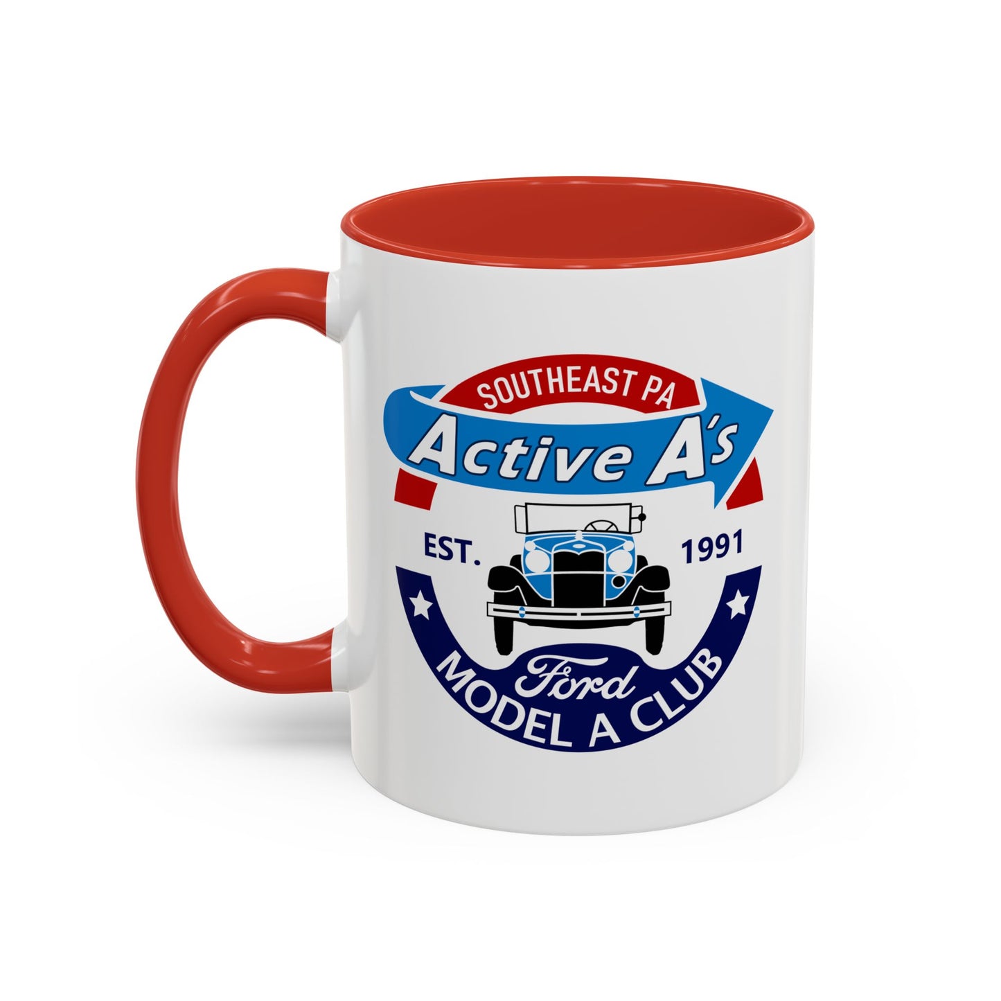 Ford Model A Club Coffee Mug — "Active A's" Southeast PA Vintage Car Design (11/15 oz)