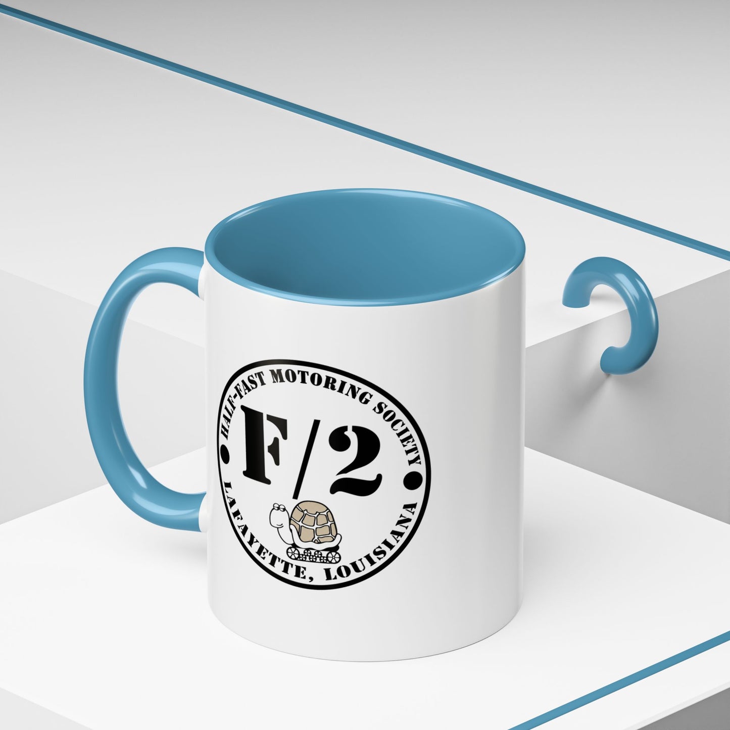 F/2 Half-Fast Motoring Society Accent Coffee Mug — Lafayette, Louisiana Emblem (11/15oz)