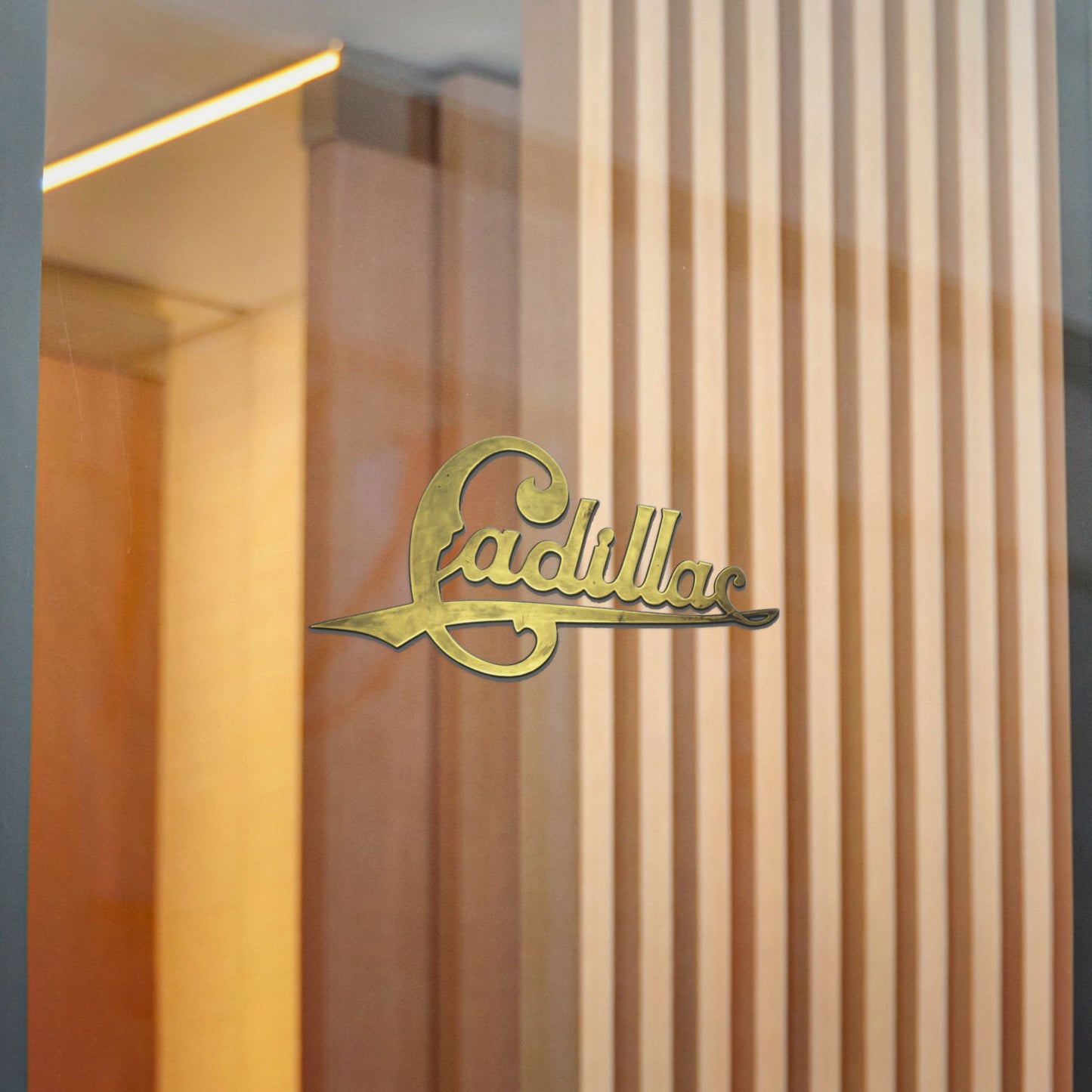 Cadillac Script Logo Die-Cut Sticker — Retro Gold Car Emblem Decal