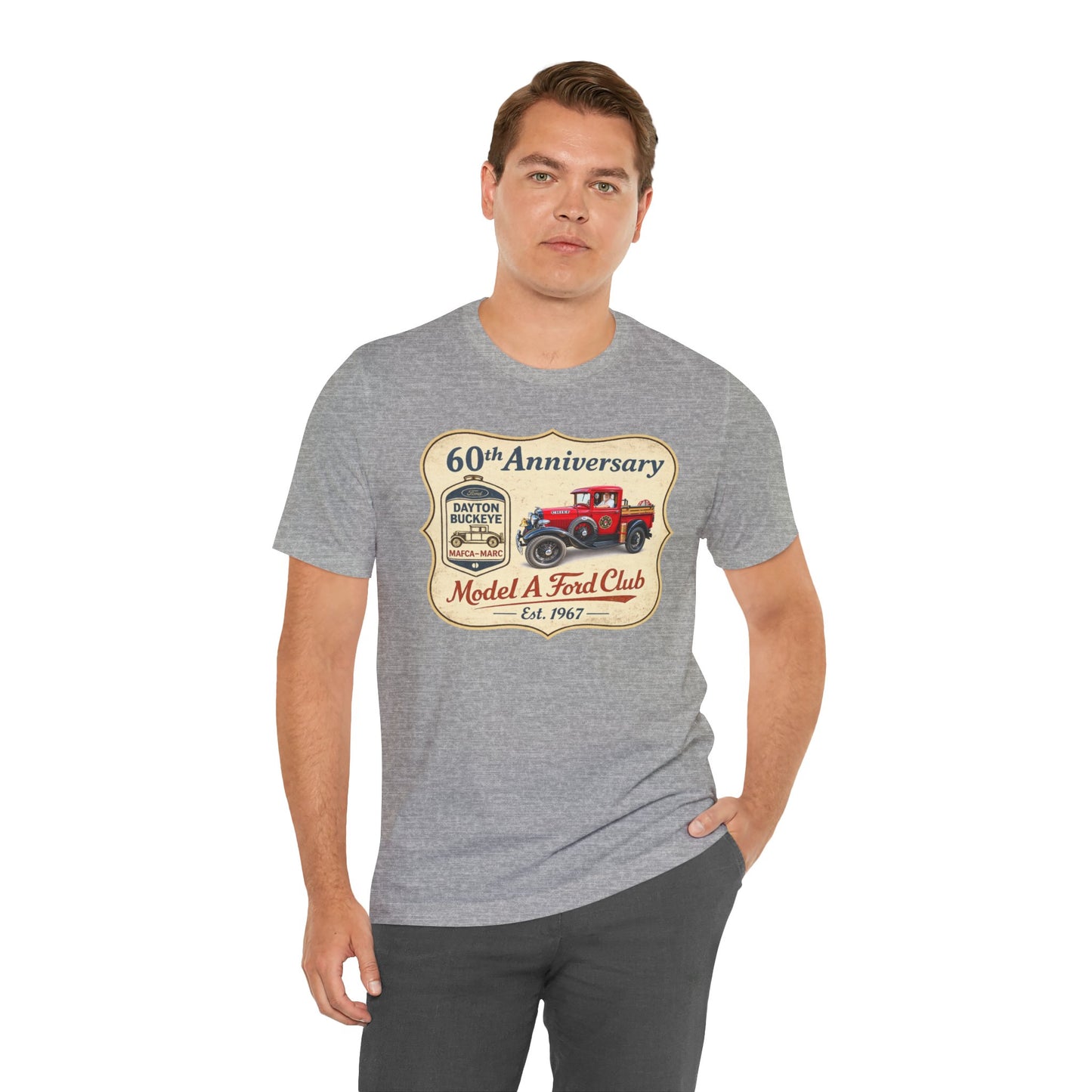 Dayton Buckeye Model A Ford Club 60th Anniversary Tee (LTG) - Vintage Red Fire Truck Tee