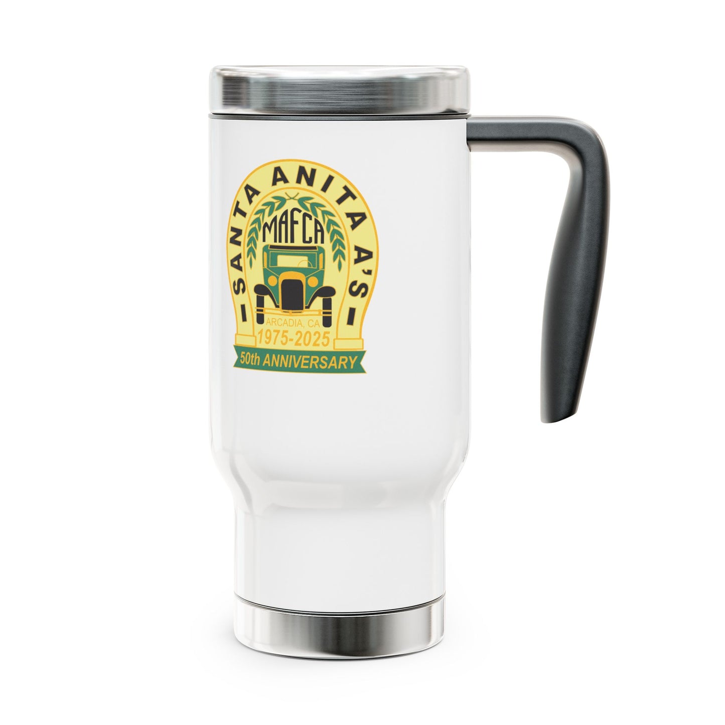 Santa Anita A's MAFCA 50th Anniversary Travel Mug - Stainless Steel with Handle, 14oz