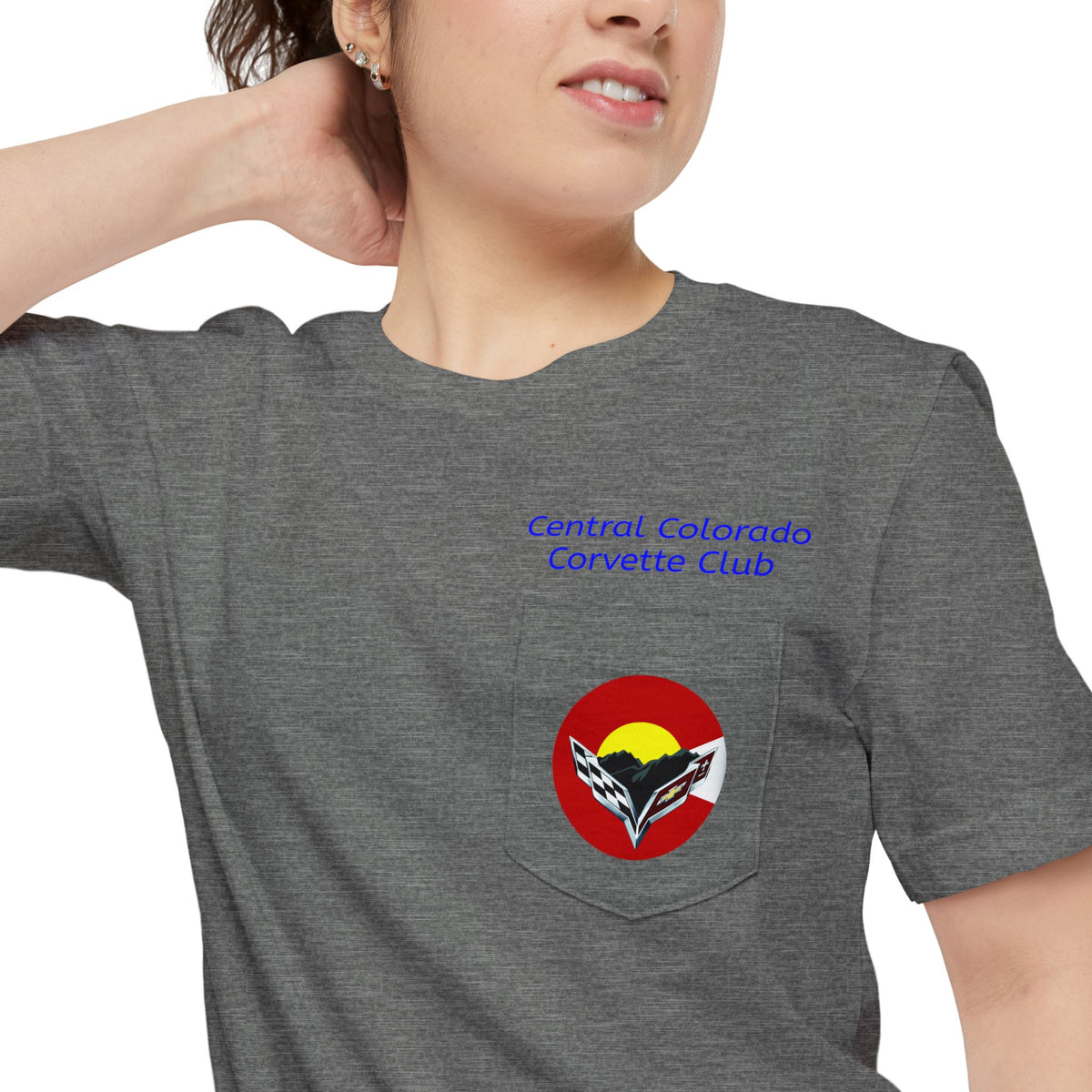 Central Colorado Corvette Club Pocket T-Shirt — Screen Printed Front & Back Logos