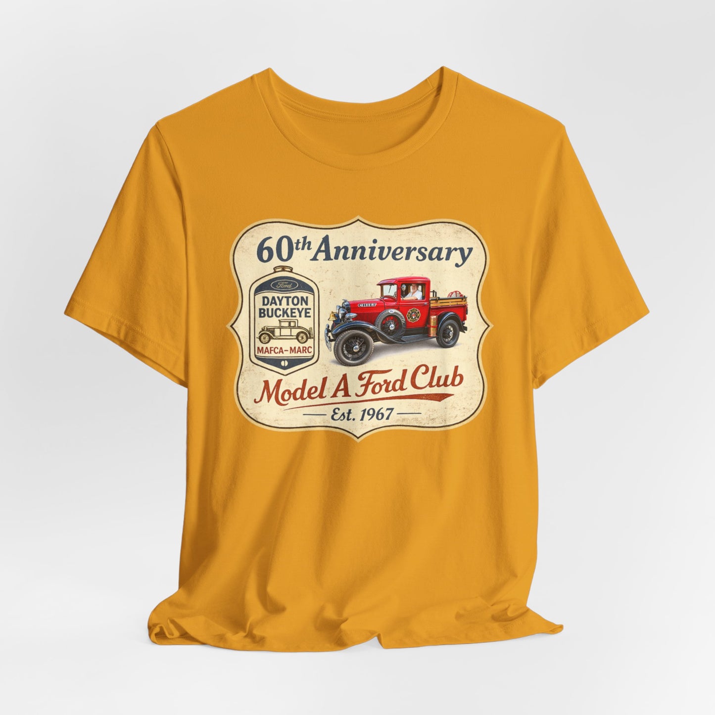 Dayton Buckeye Model A Ford Club 60th Anniversary Tee (LTG) - Vintage Red Fire Truck Tee