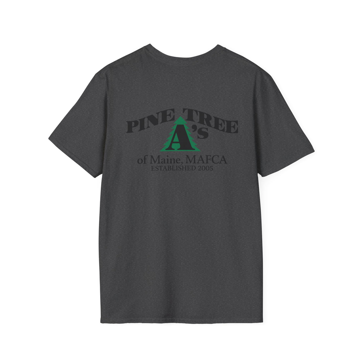 Pine Tree A's of Maine, MAFCA T‑Shirt with Front and Back Logos — Unisex Softstyle T-Shirt