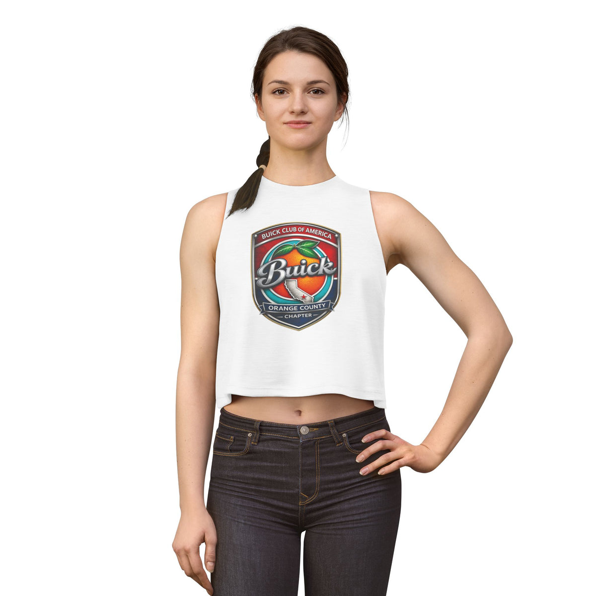 Buick Club Orange County Crop Top – Vintage Car Logo Tank for Enthusiasts
