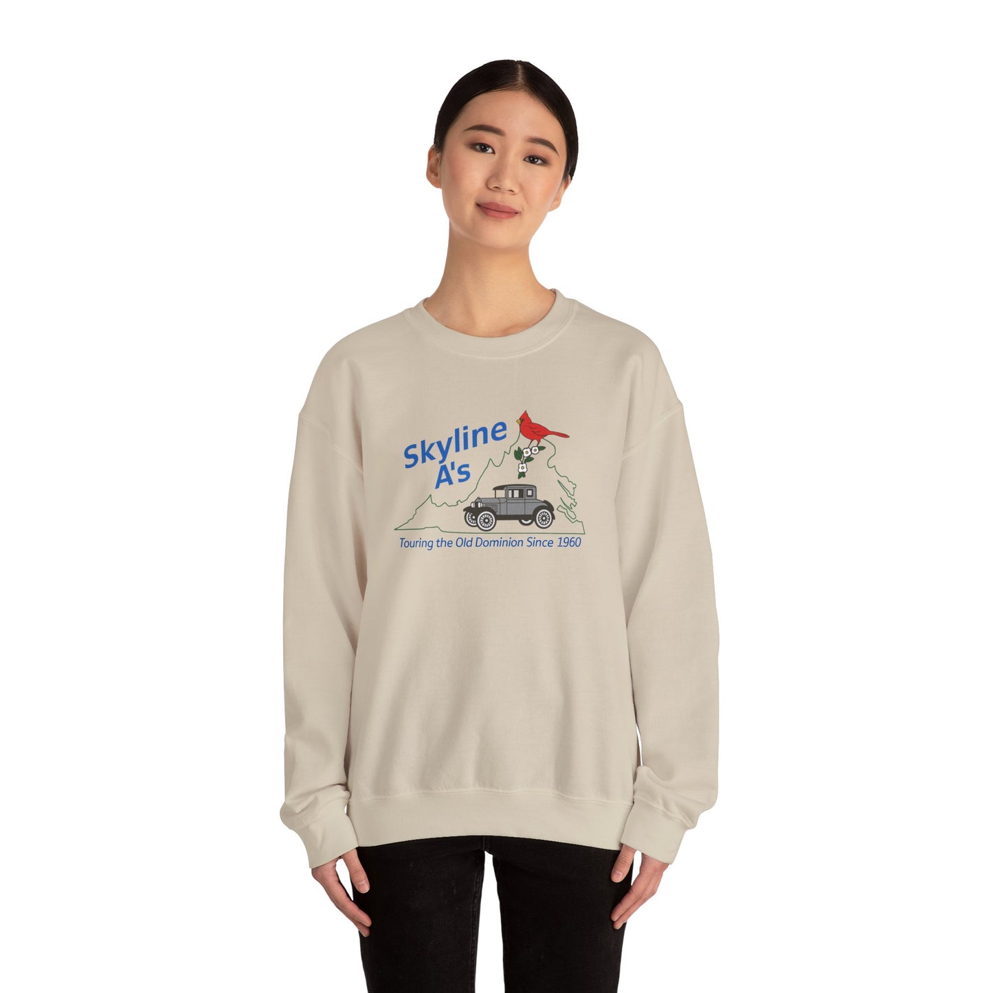 Skyline A's Crewneck Sweatshirt – Vintage Roadtrip Cardinal Tour Design